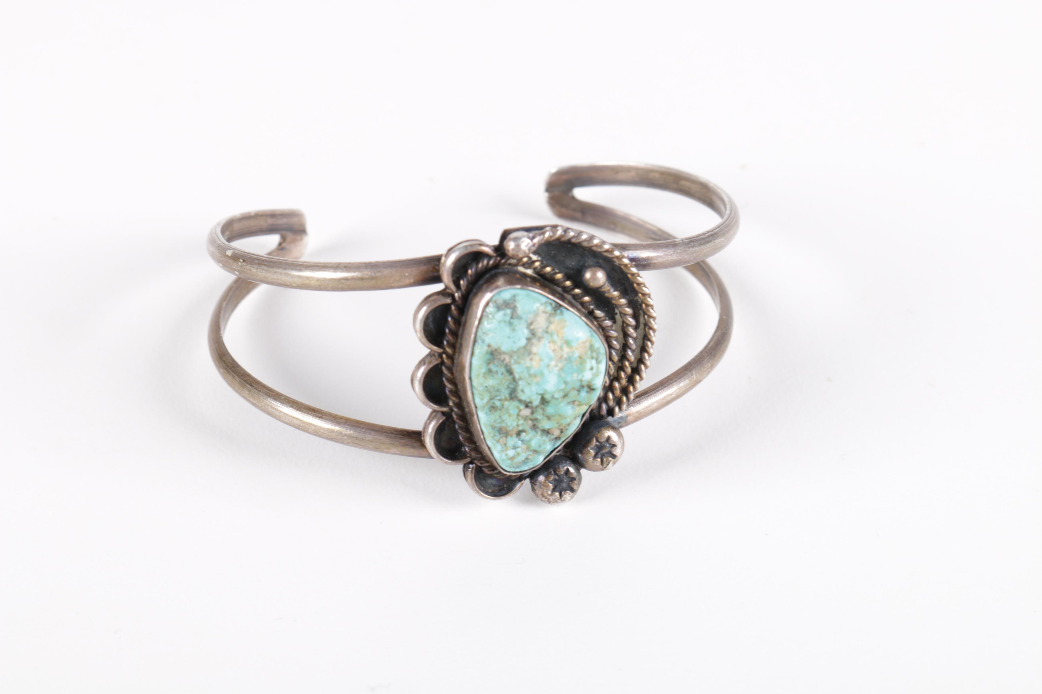 Native American Style Sterling Silver and Turquoise Cuff Bracelet