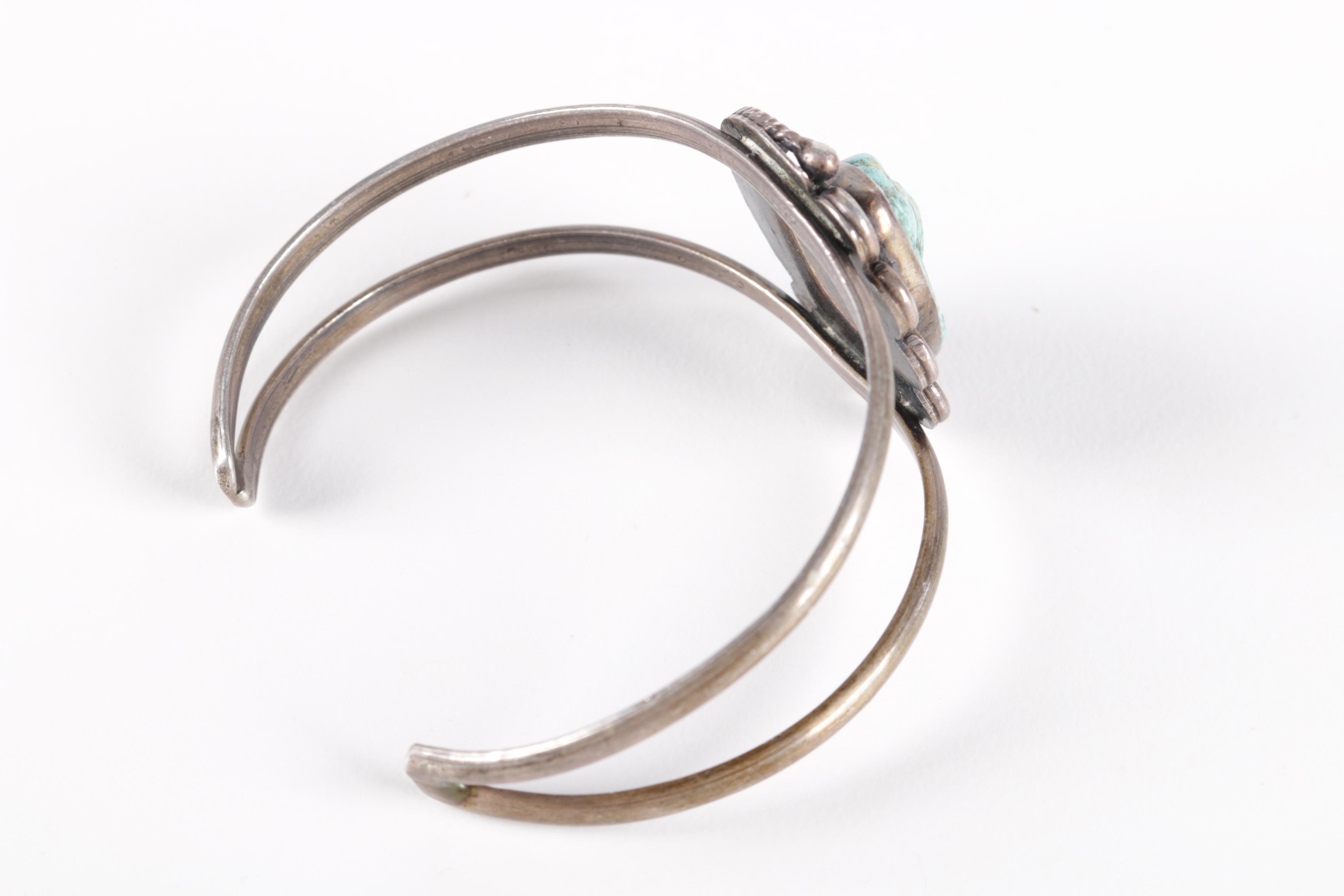 Native American Style Sterling Silver and Turquoise Cuff Bracelet