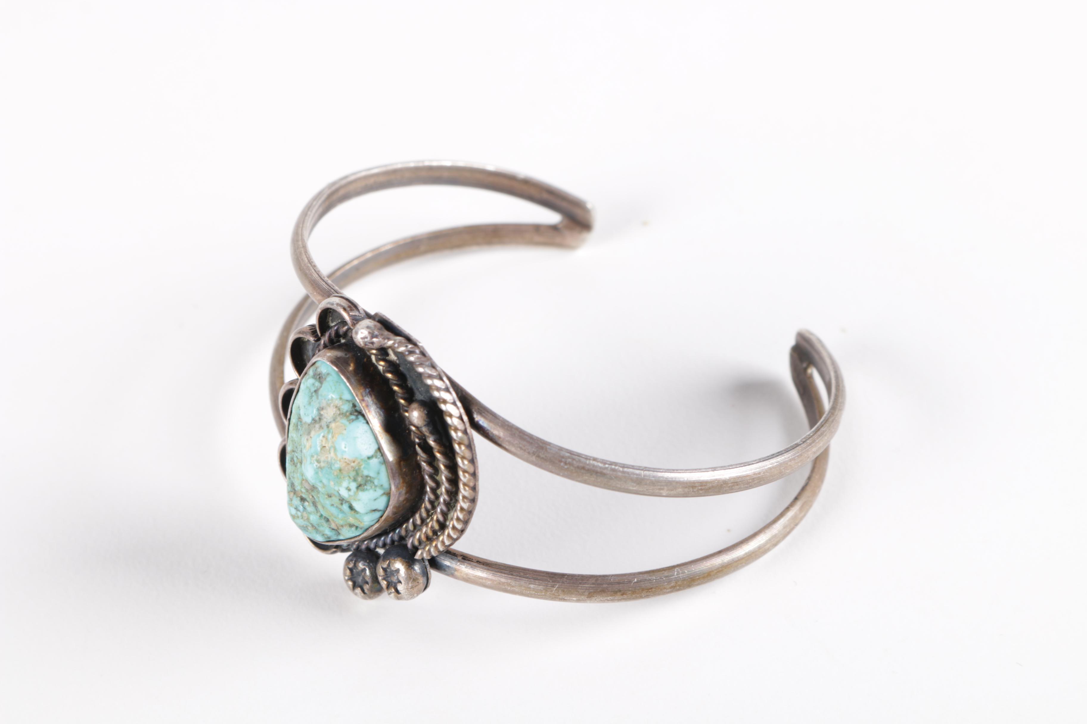 Native American Style Sterling Silver and Turquoise Cuff Bracelet