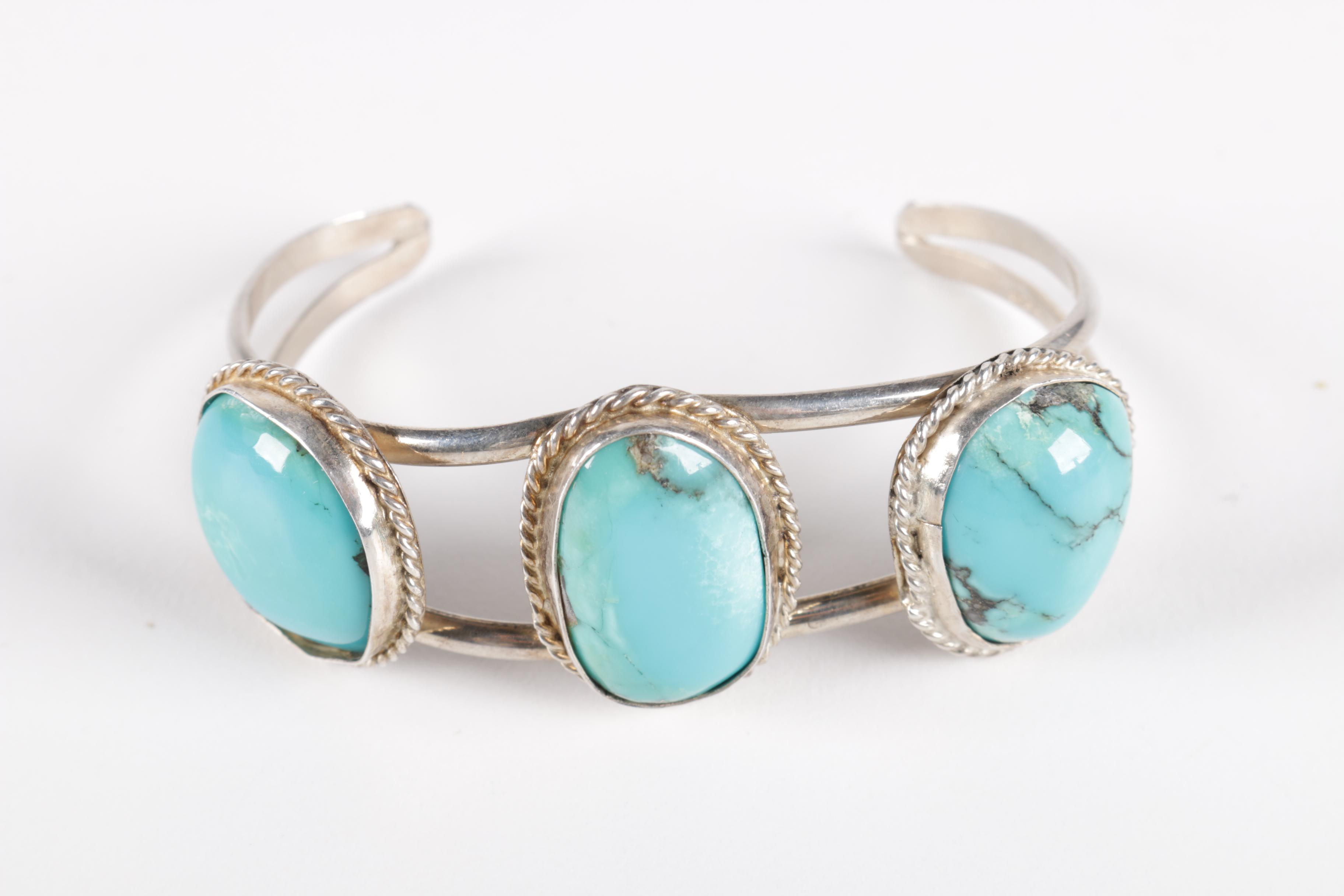 Native American Style Sterling Silver and Turquoise Cuff Bracelet
