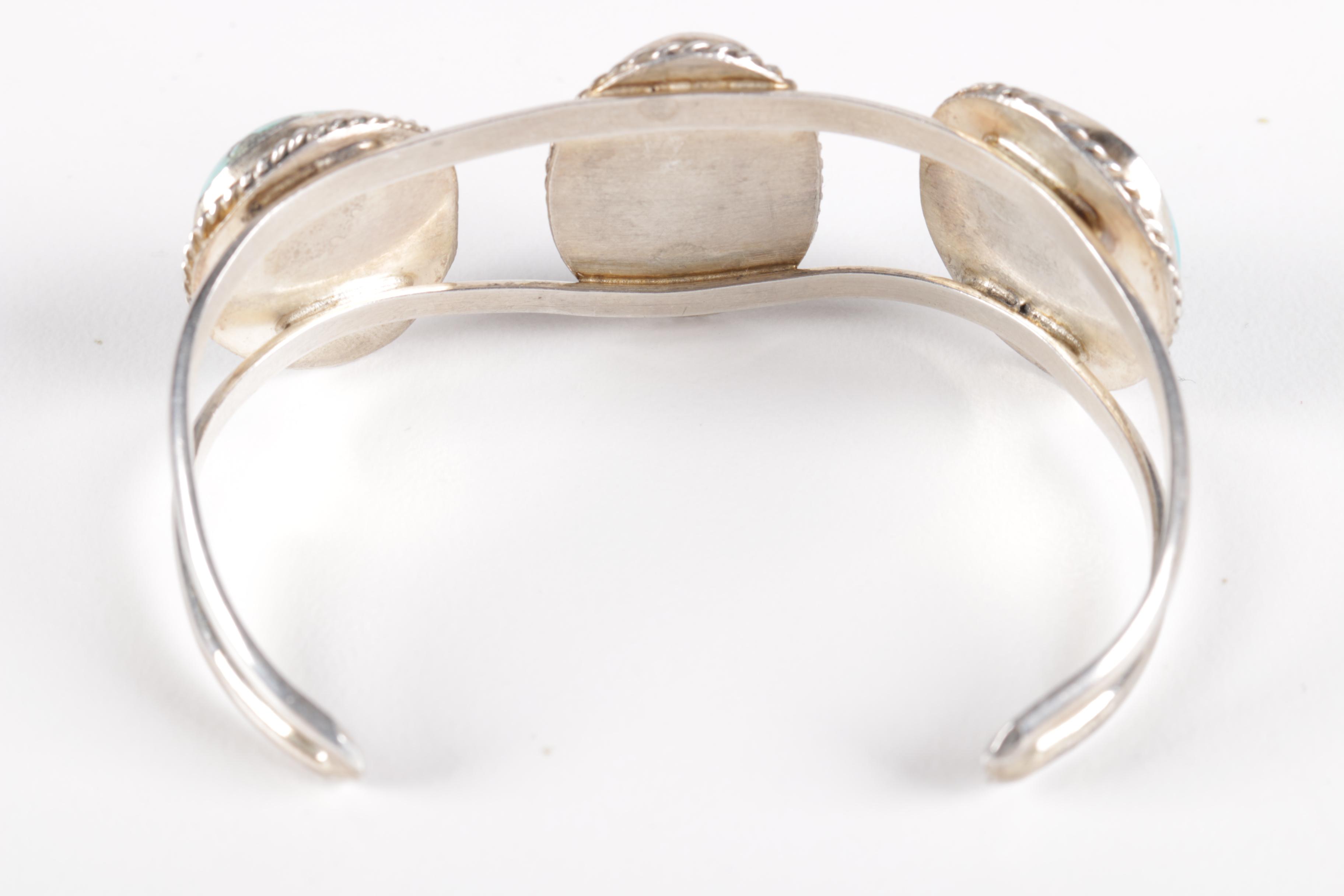 Native American Style Sterling Silver and Turquoise Cuff Bracelet