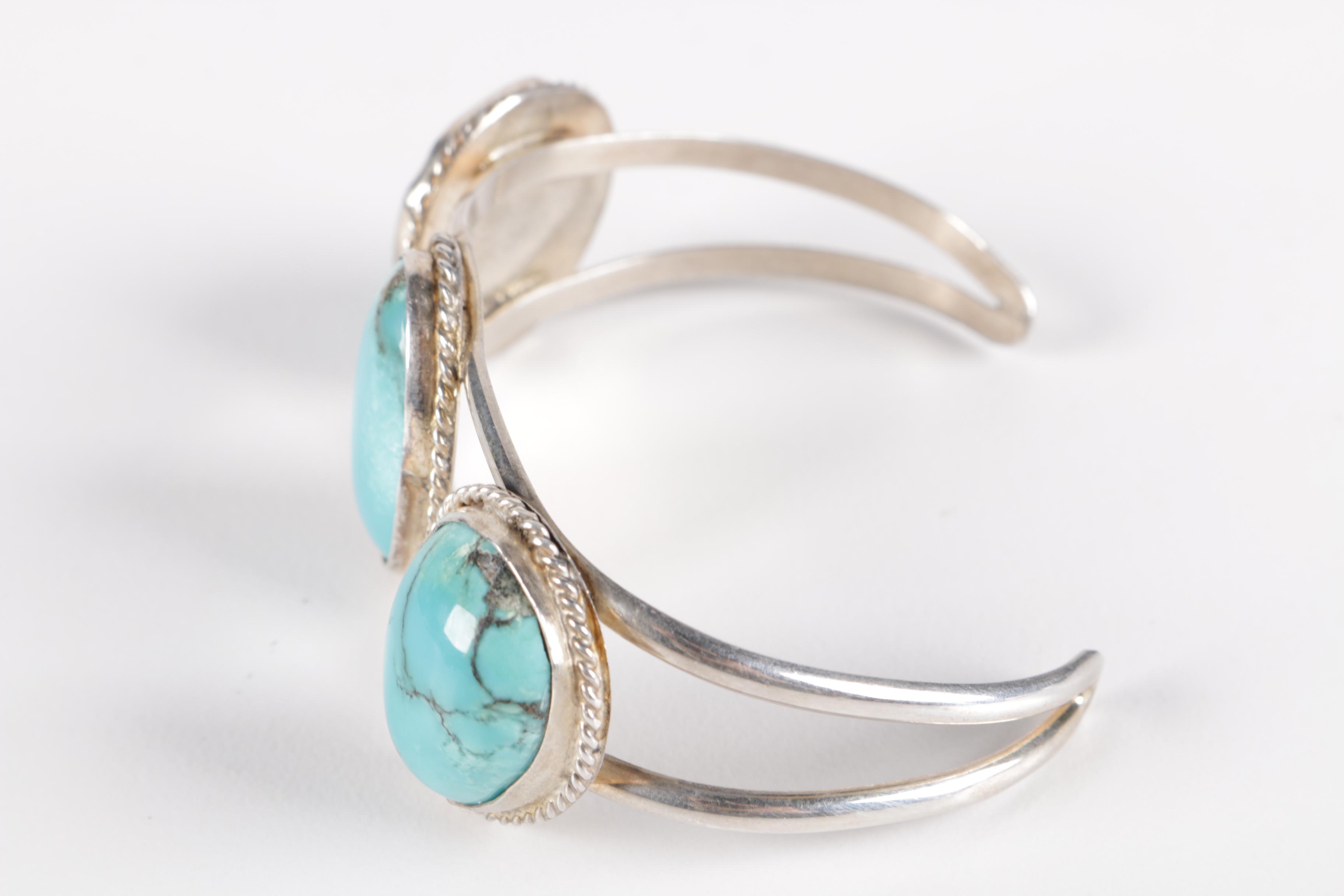 Native American Style Sterling Silver and Turquoise Cuff Bracelet