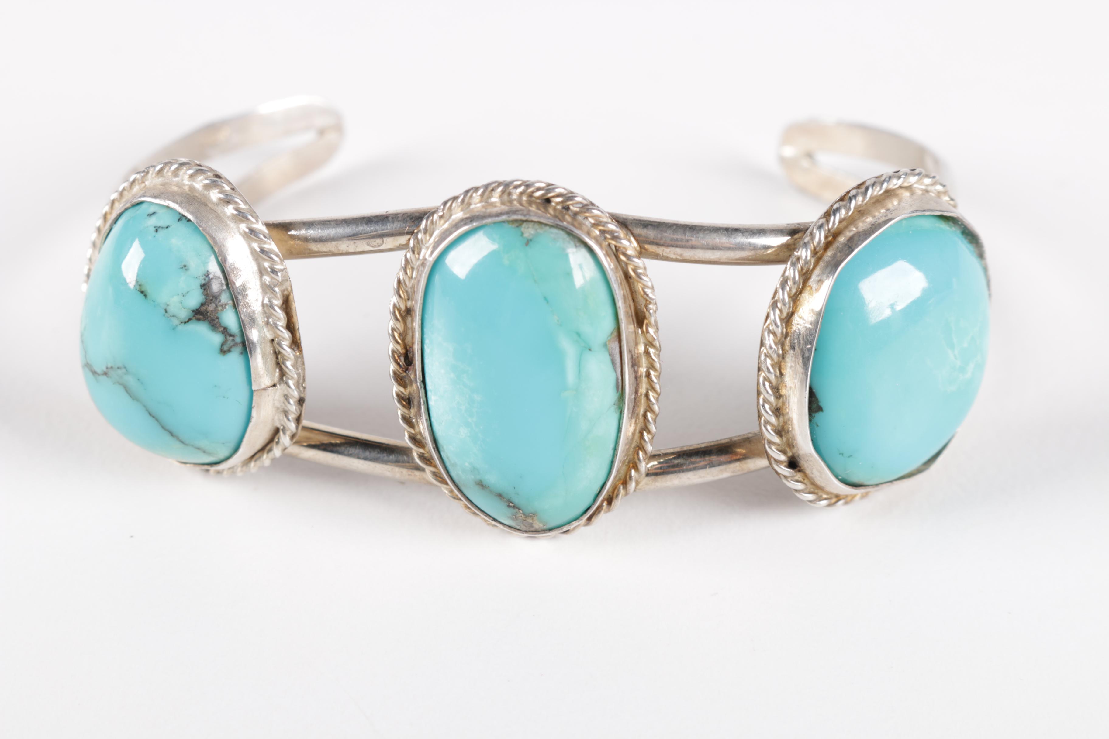 Native American Style Sterling Silver and Turquoise Cuff Bracelet