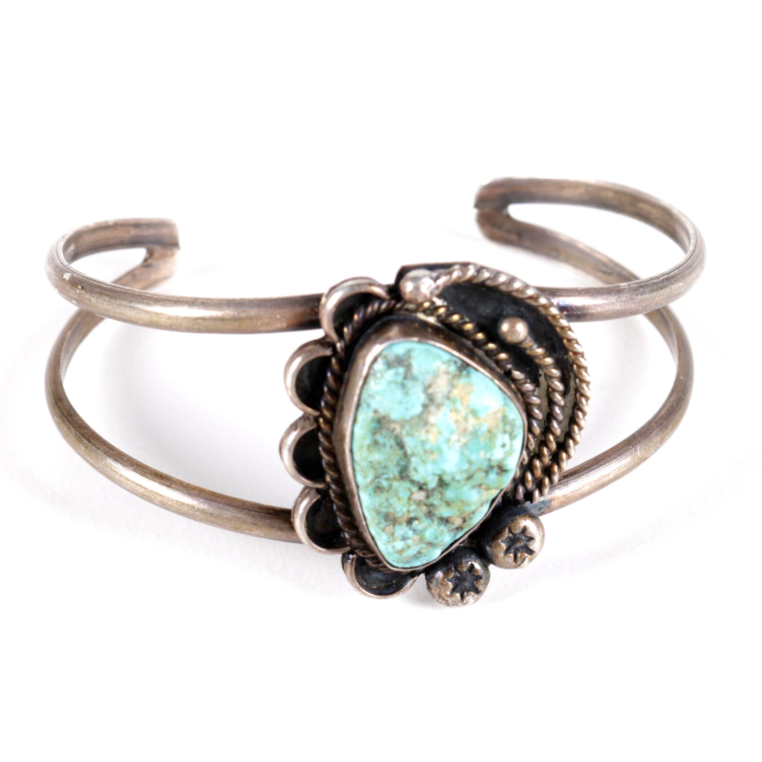 Native American Style Sterling Silver and Turquoise Cuff Bracelet