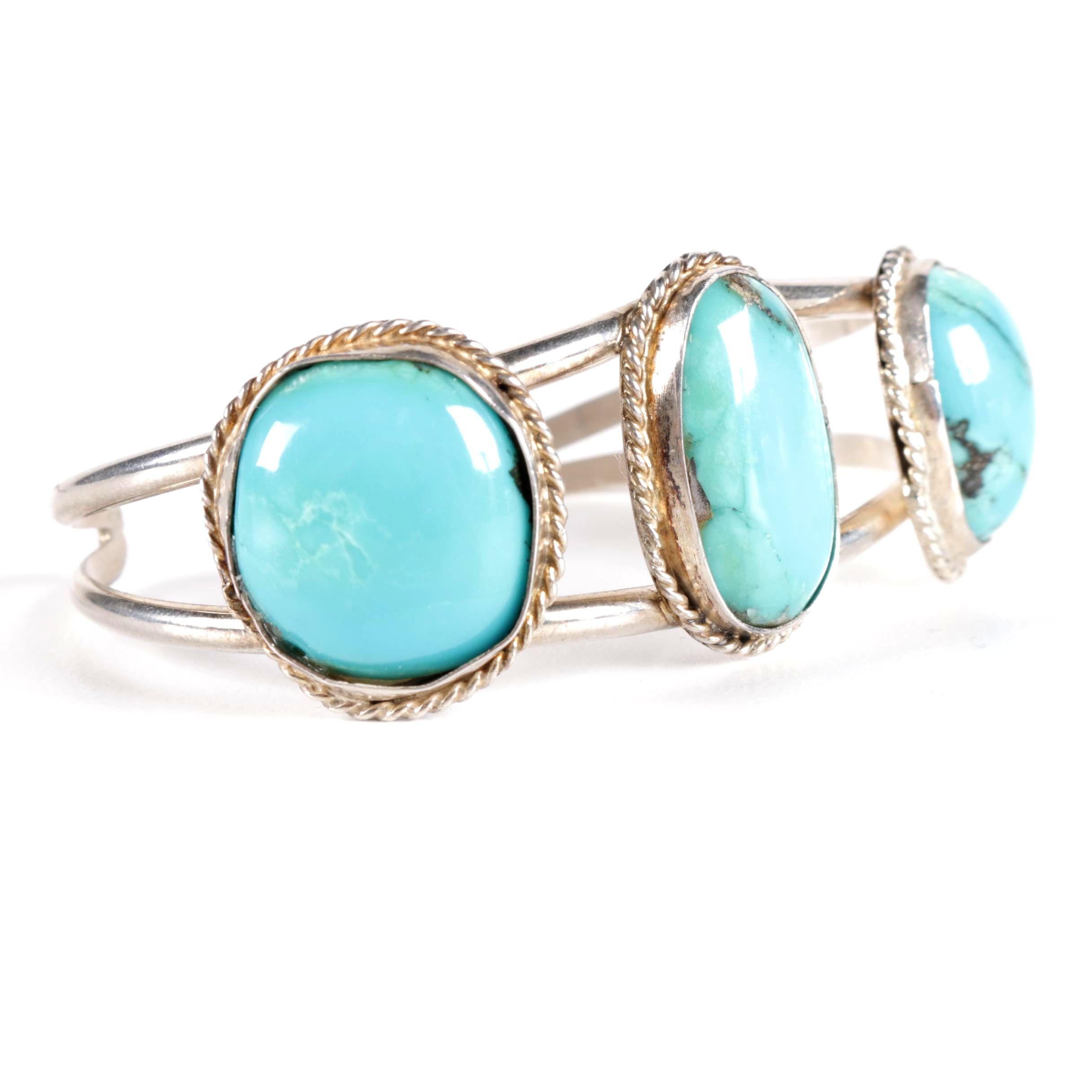 Native American Style Sterling Silver and Turquoise Cuff Bracelet