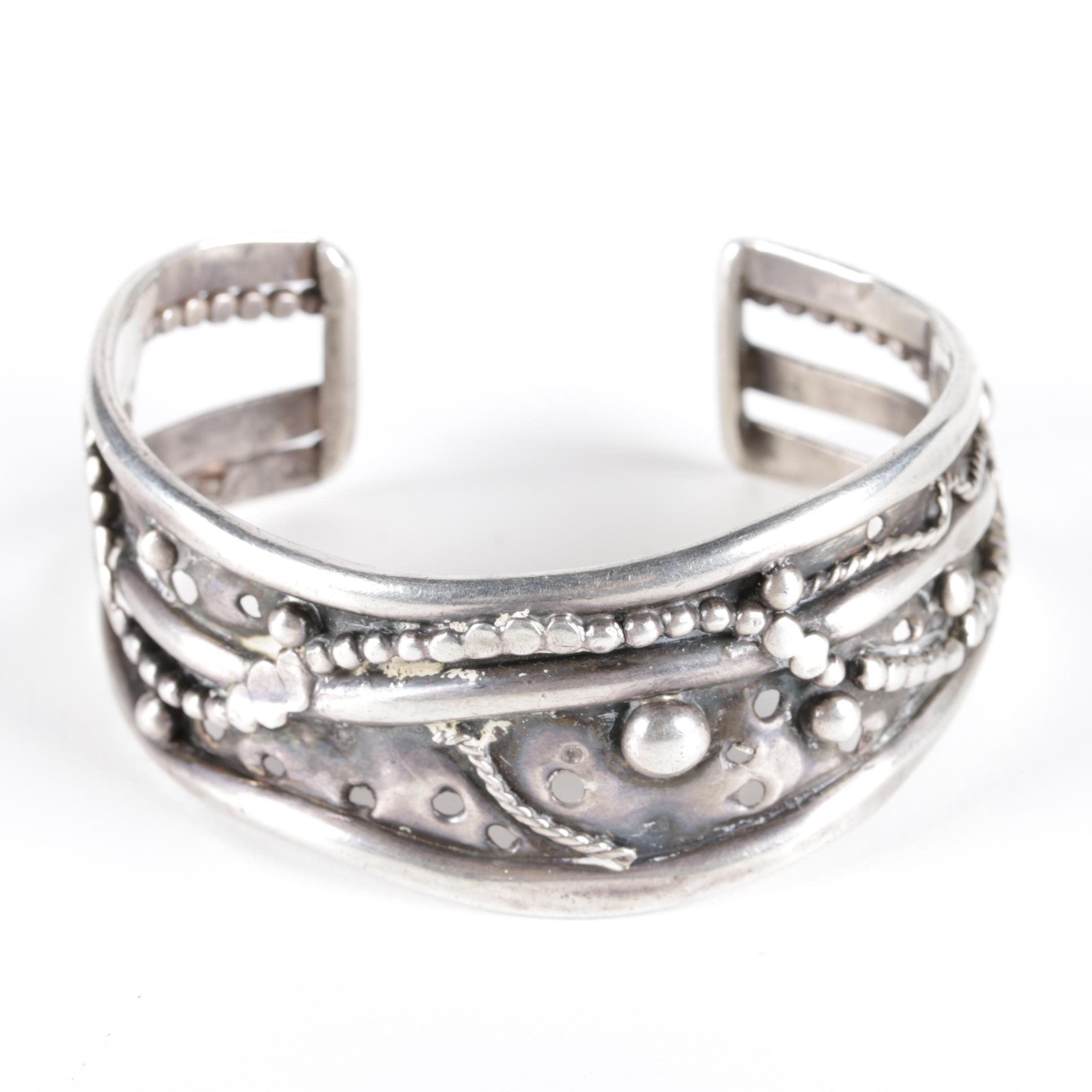 Sterling Silver Brutalist Style Cuff Bracelet