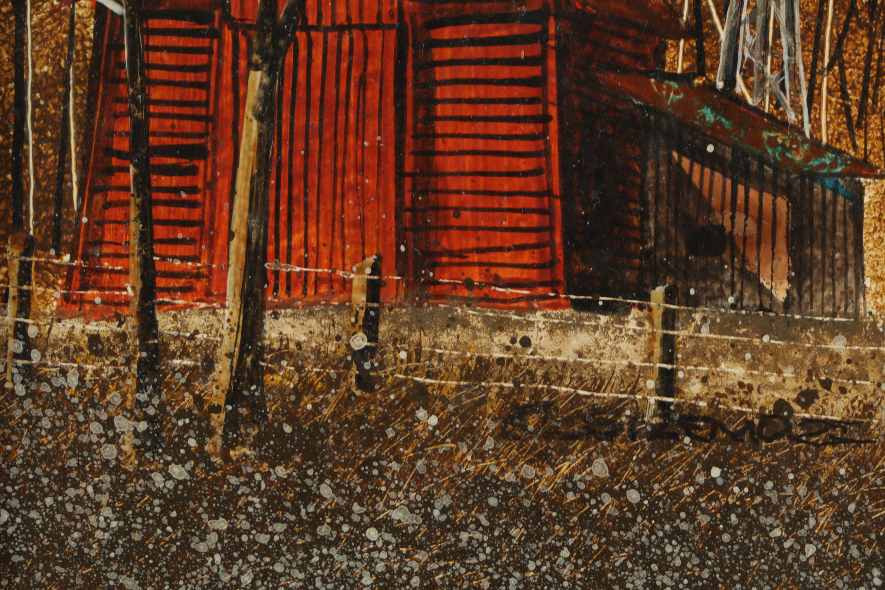 Charles L. Sizemore Signed Miniature Acrylic Painting of a Red Barn