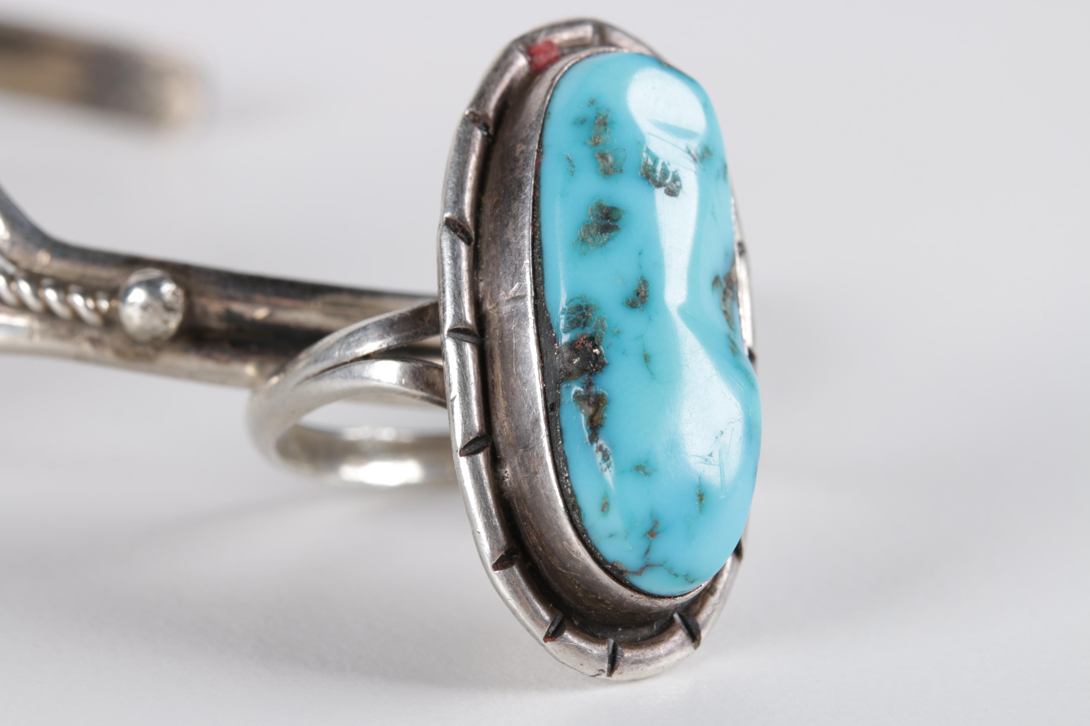 Native American Style Sterling Silver and Turquoise Bracelet and Ring