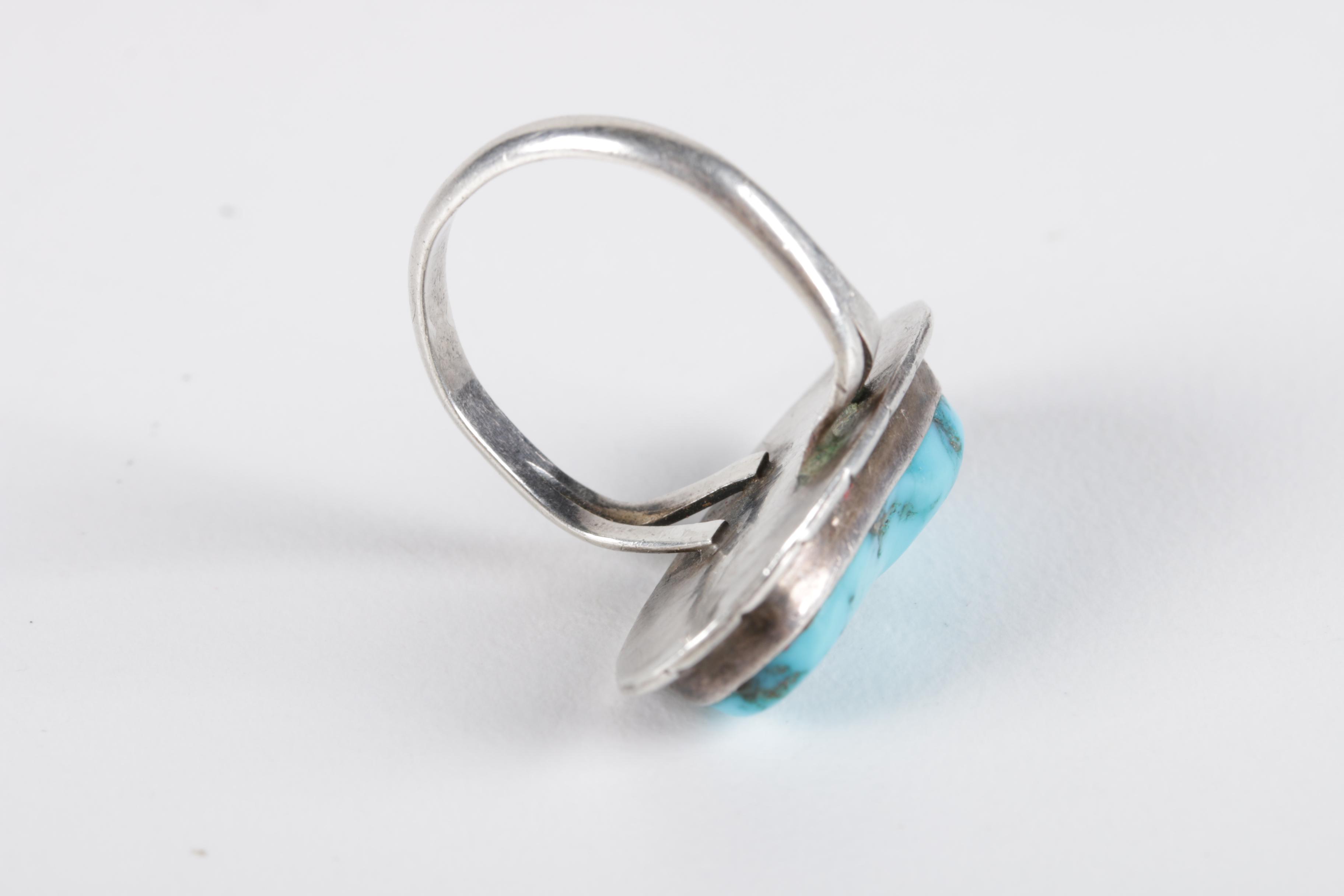 Native American Style Sterling Silver and Turquoise Bracelet and Ring