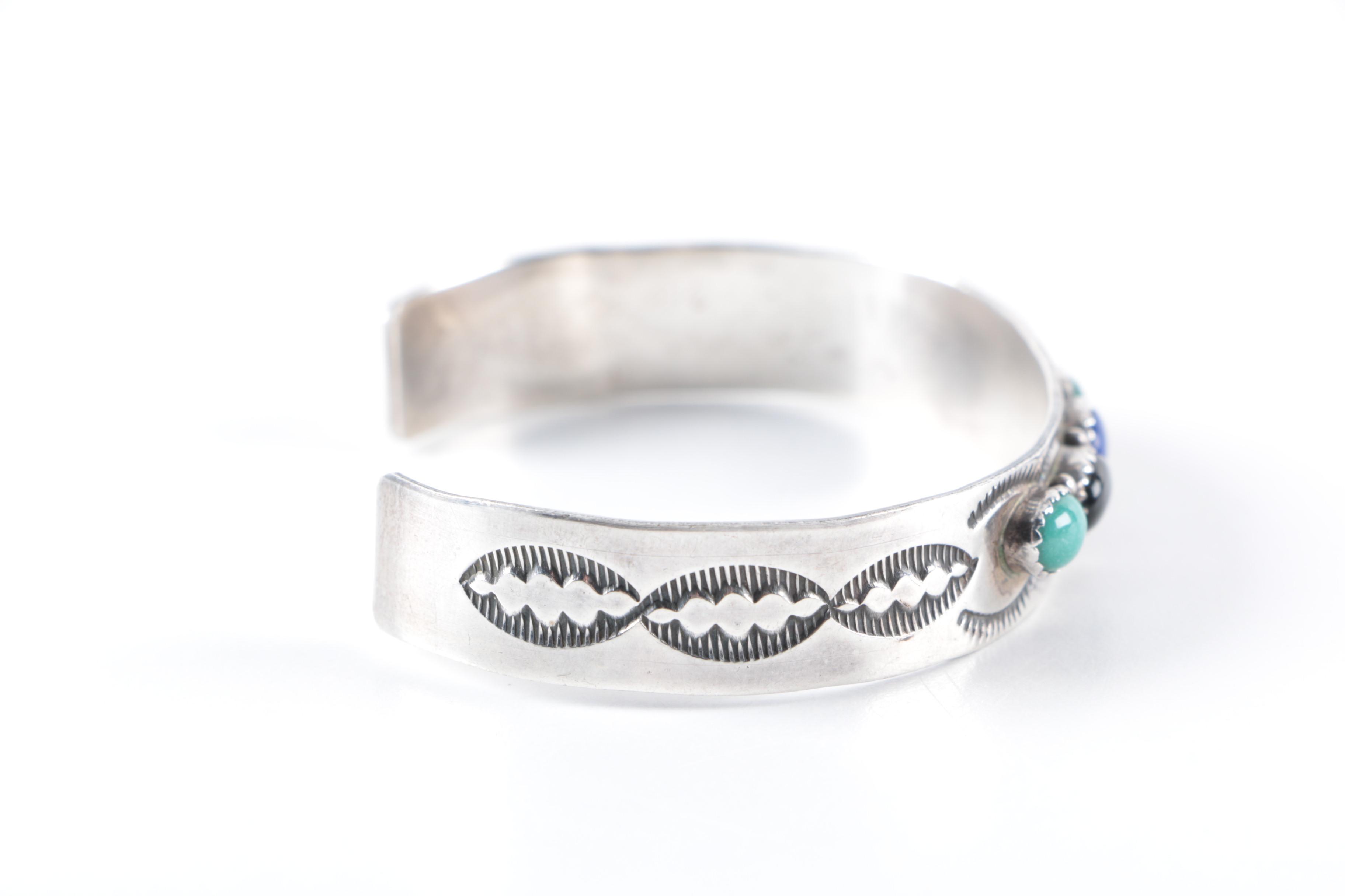 Native American Style Sterling Silver Cuff and Earrings with Natural Stones