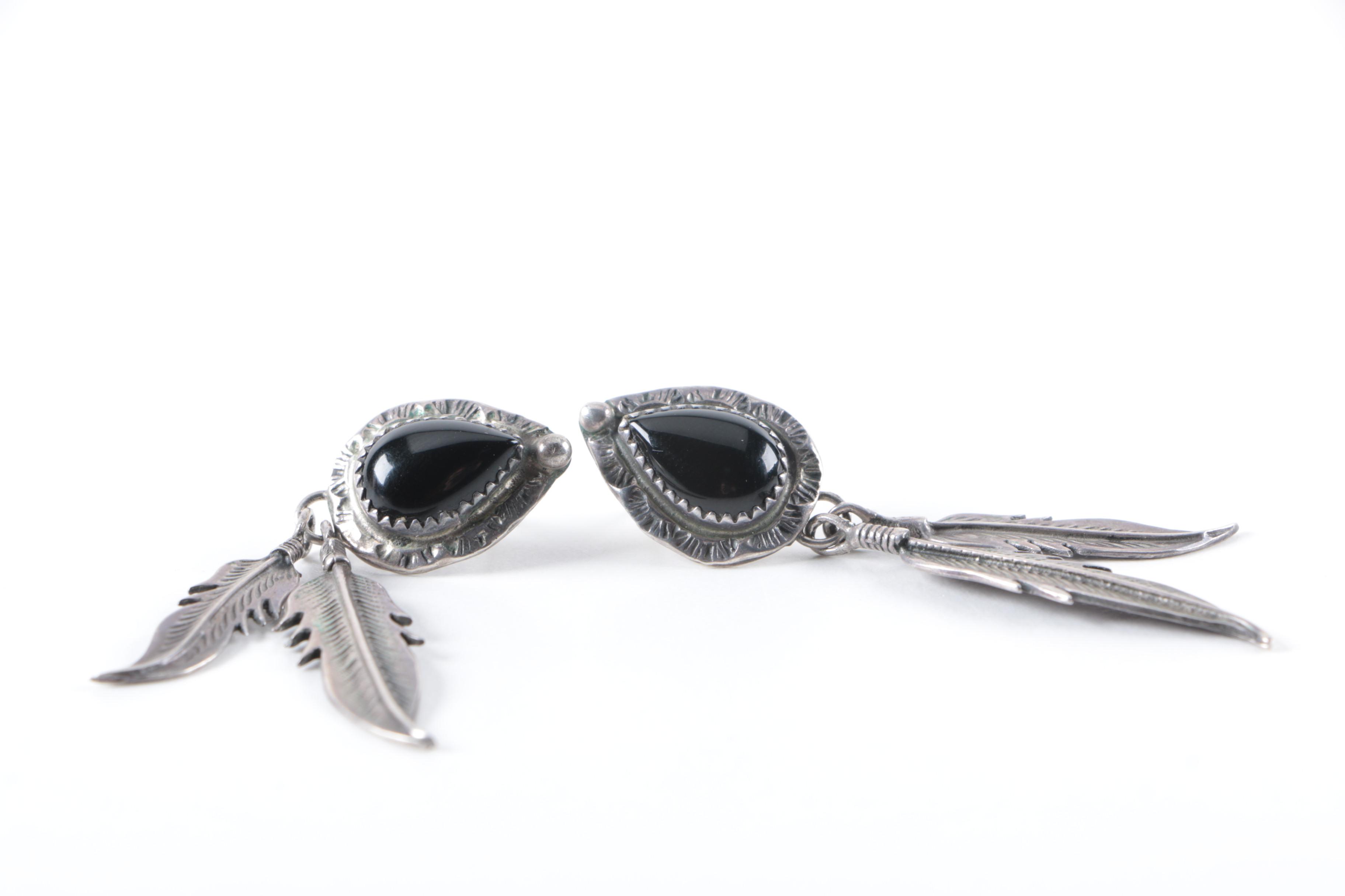 Native American Style Sterling Silver Cuff and Earrings with Natural Stones