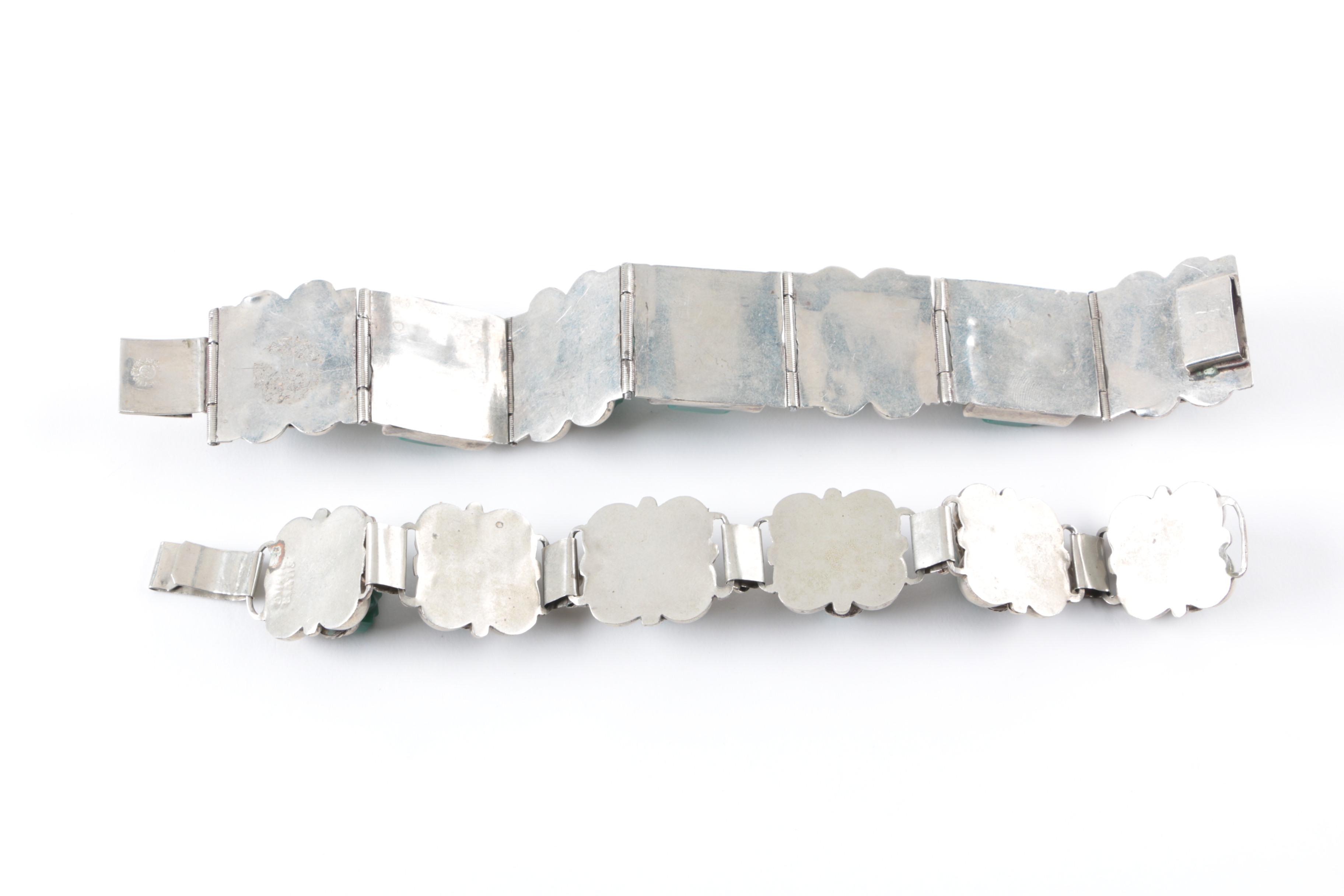 Silver Tone Mesoamerican Warrior Face Bracelets with Assorted Jewelry