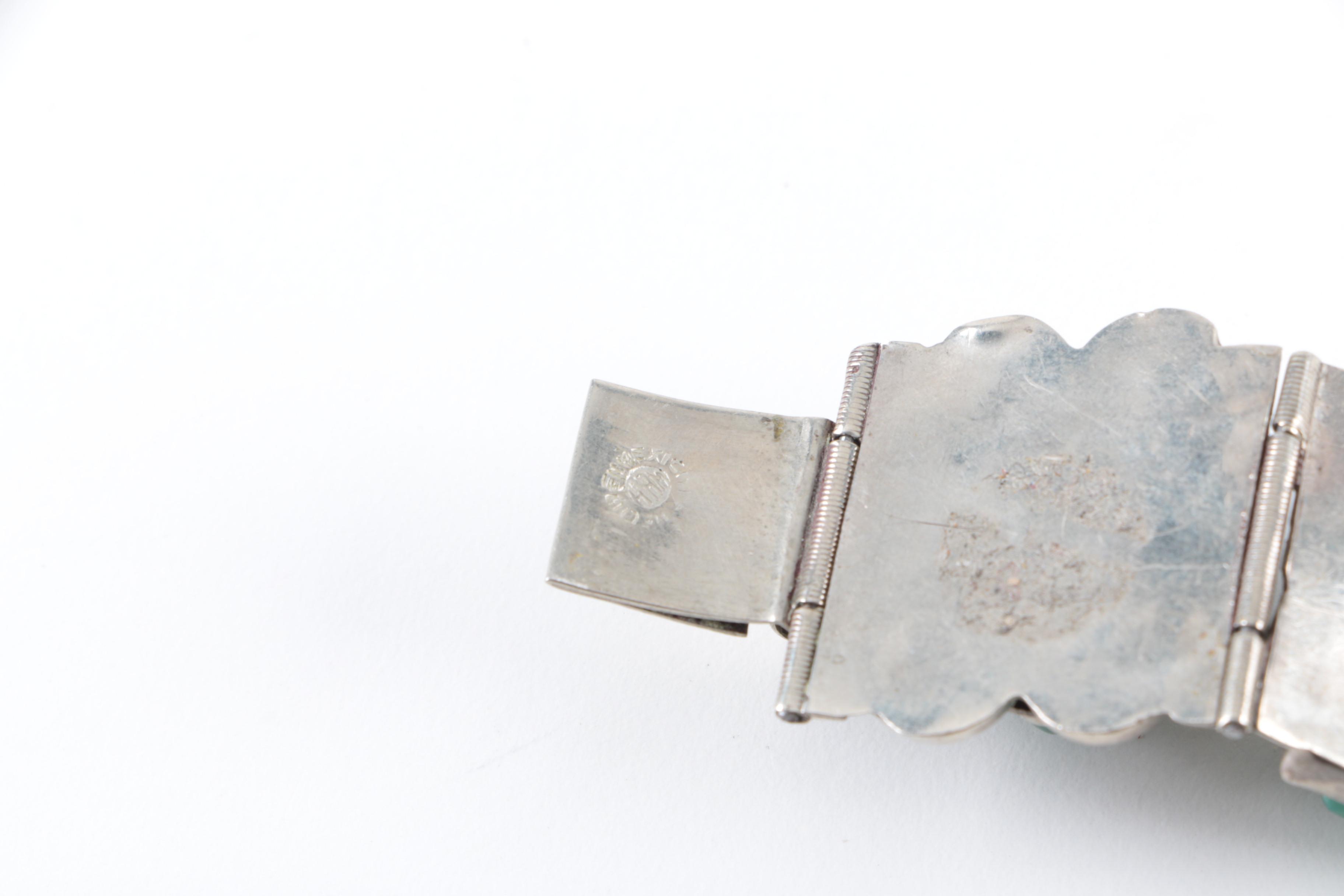 Silver Tone Mesoamerican Warrior Face Bracelets with Assorted Jewelry