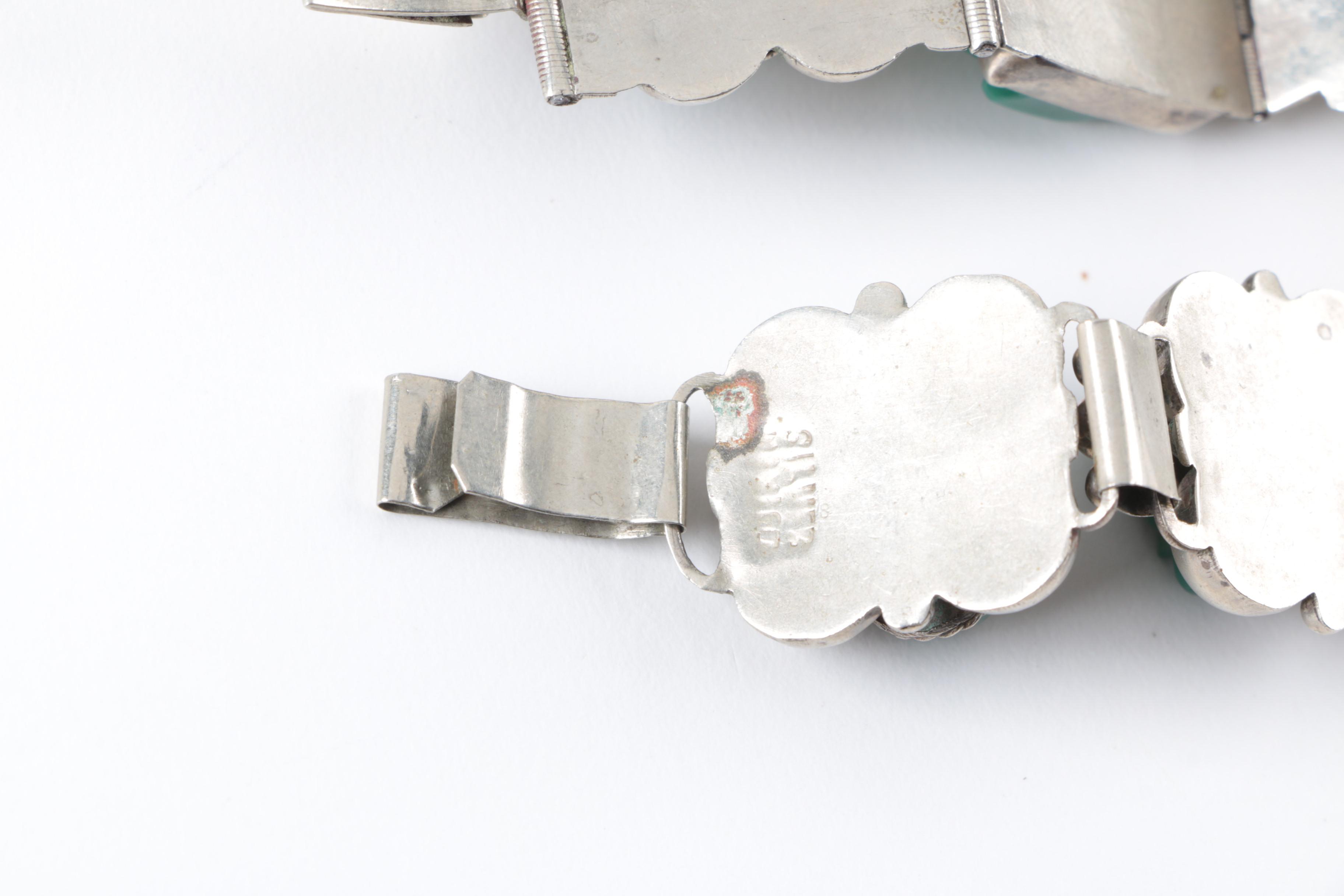 Silver Tone Mesoamerican Warrior Face Bracelets with Assorted Jewelry