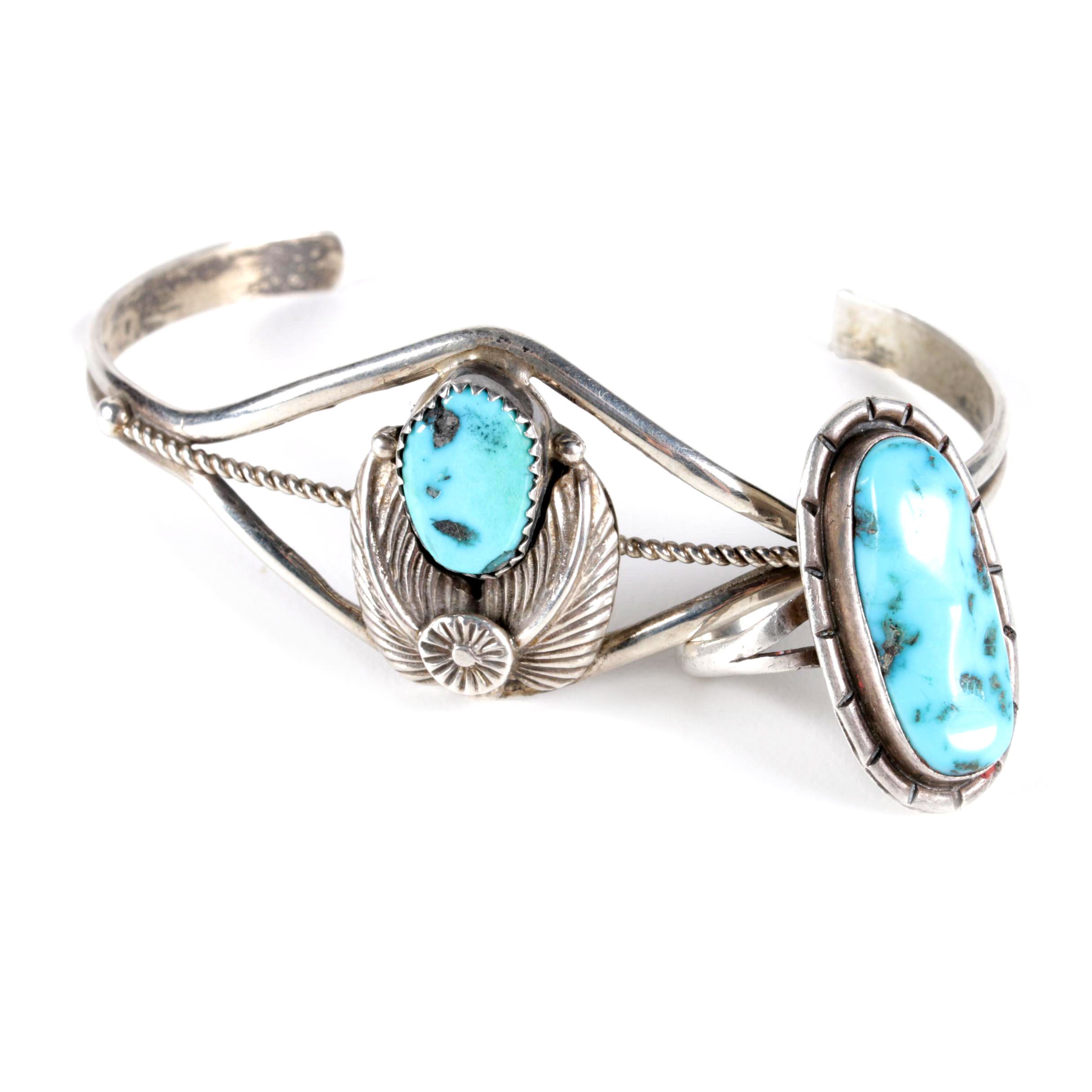 Native American Style Sterling Silver and Turquoise Bracelet and Ring