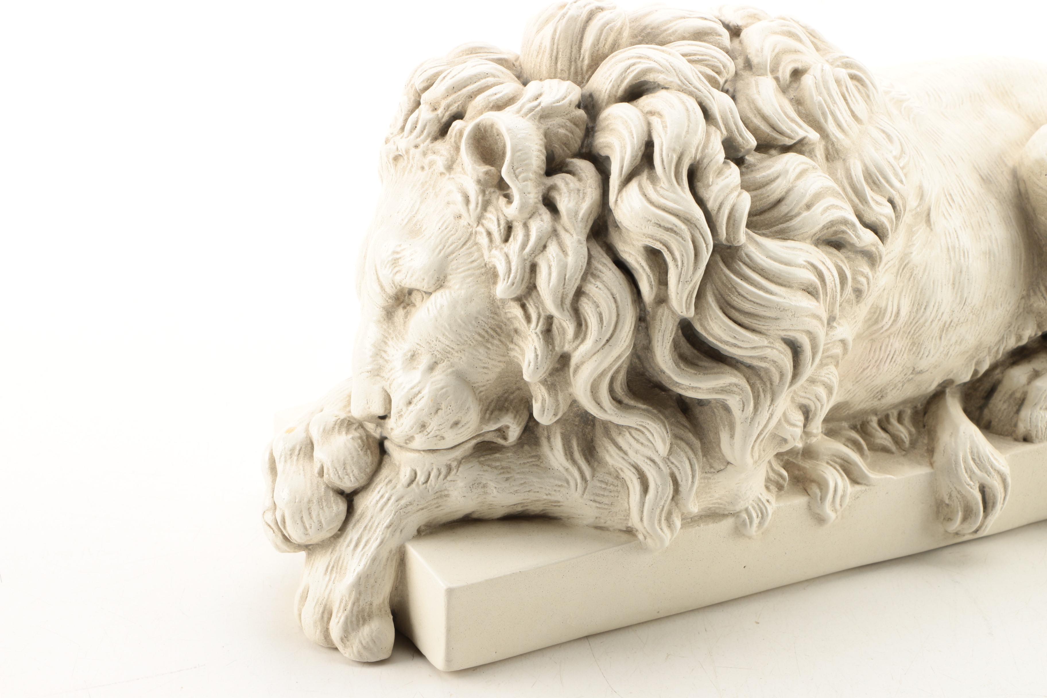 Sleeping Lion Figurine After Antonio Canova