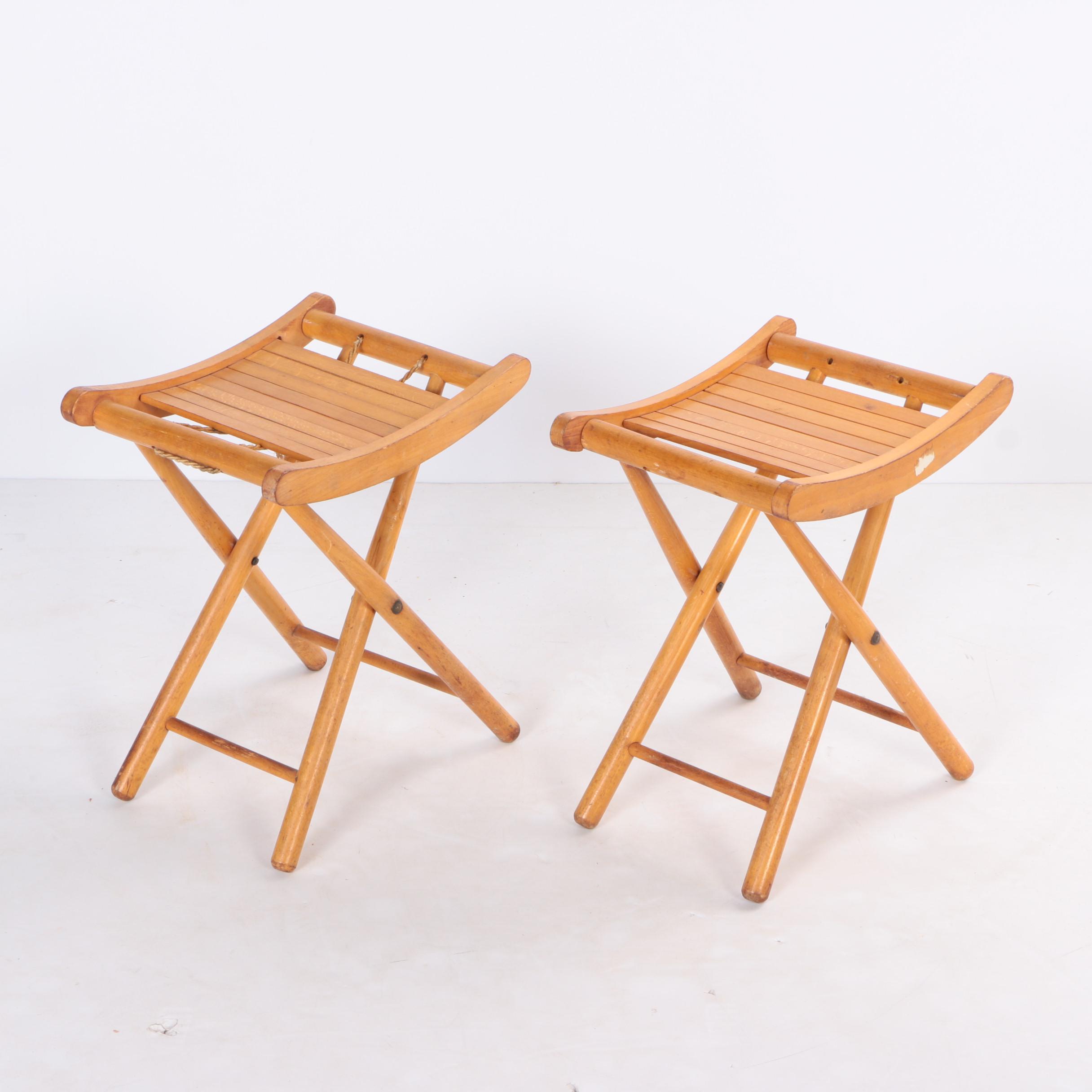 Pair of Folding Wooden Luggage Racks