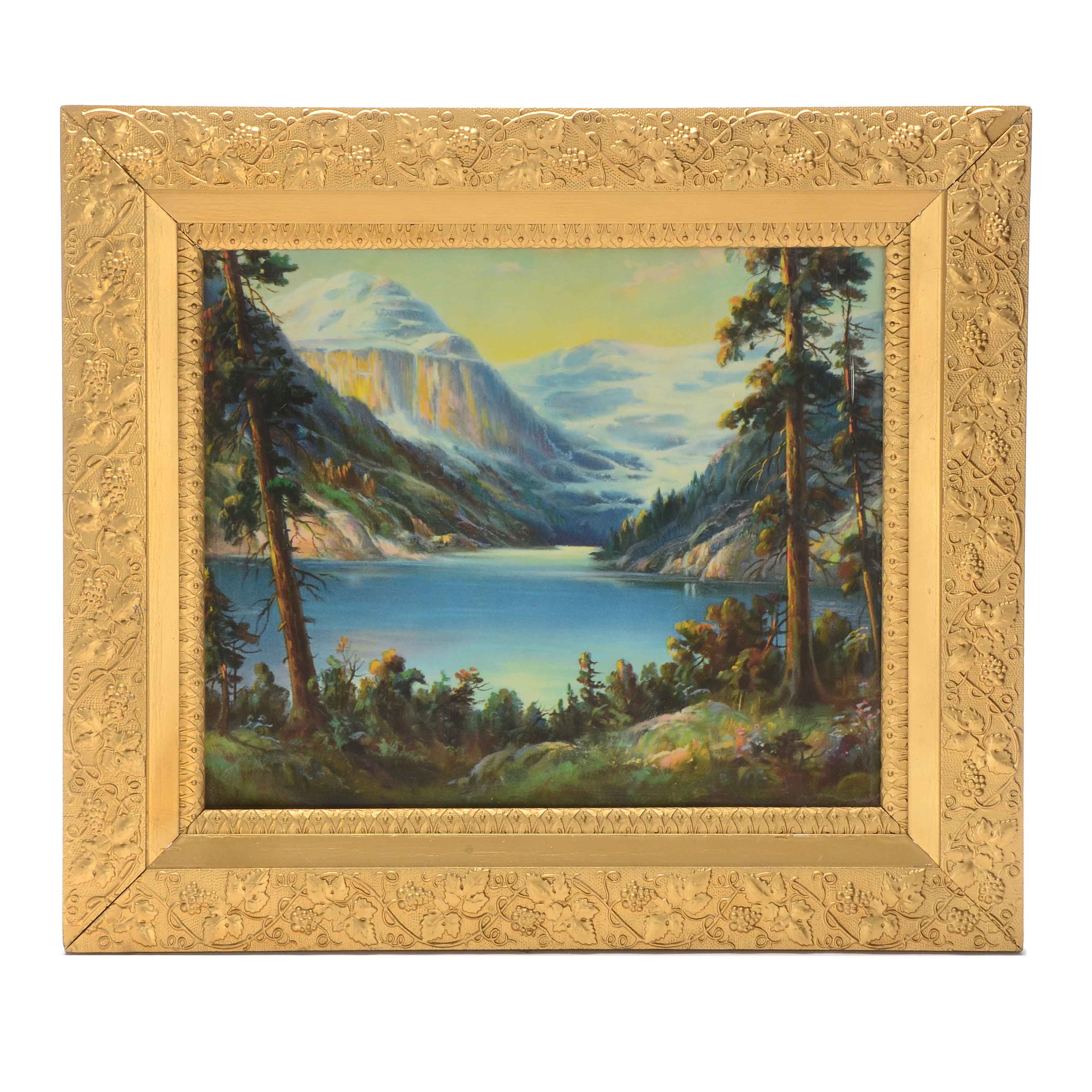 Offset Lithograph in Victorian Grape Motif Frame