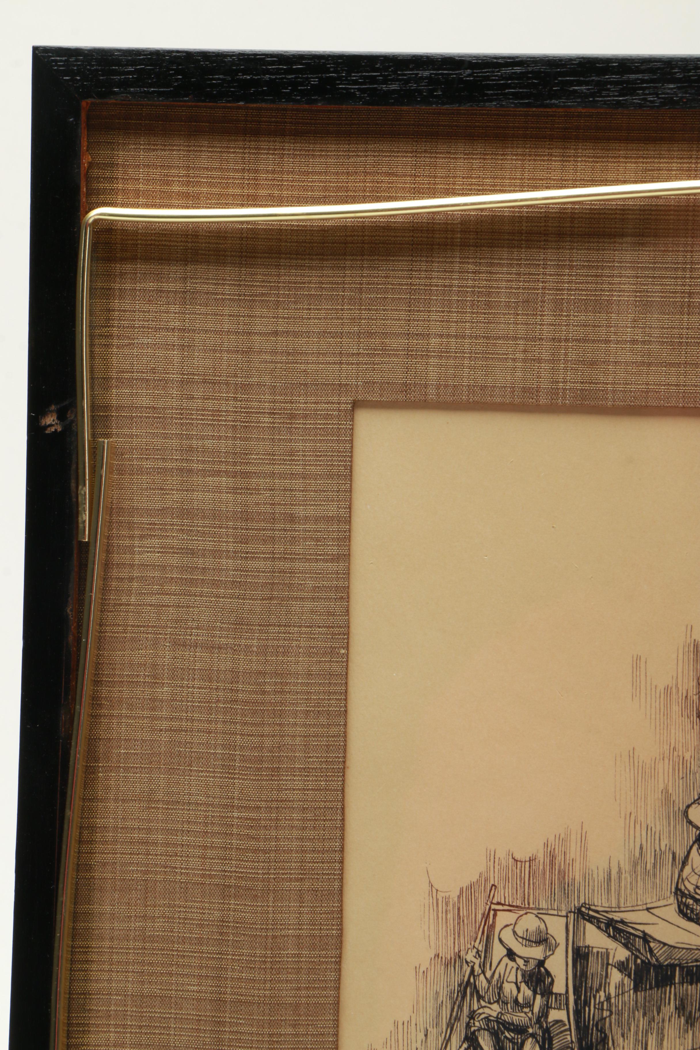 Kamron Ink Drawing on Paper of a Floating Market