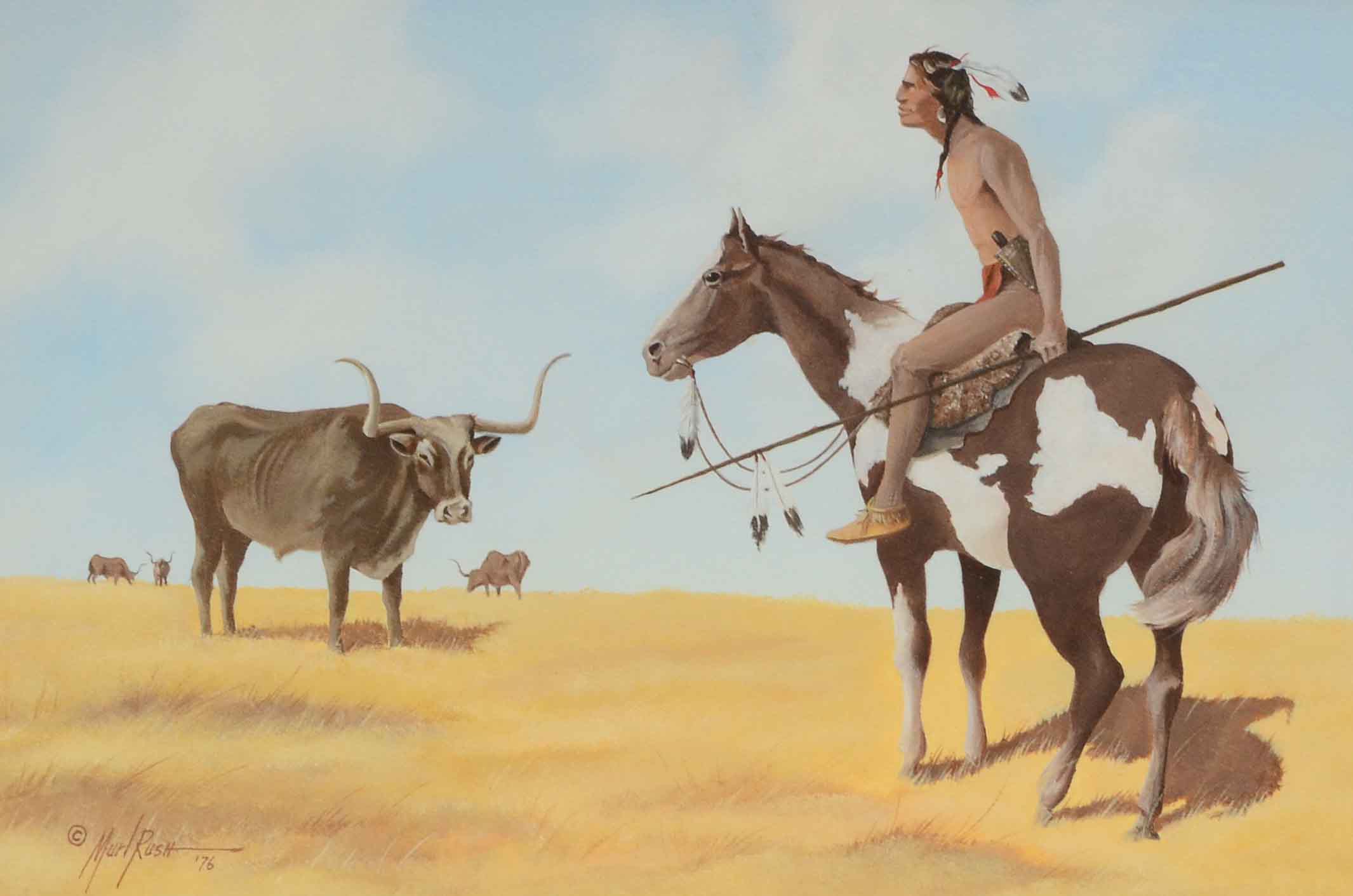 Murl Rush Signed Original Gouache and Watercolor Painting "White Man's Buffalo"