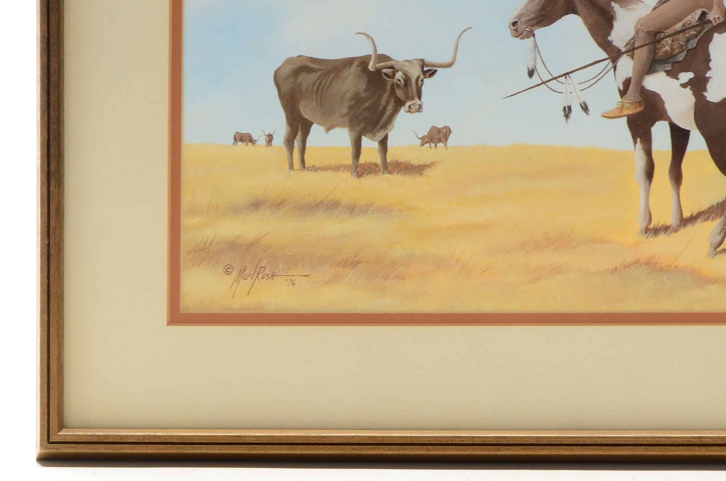 Murl Rush Signed Original Gouache and Watercolor Painting "White Man's Buffalo"