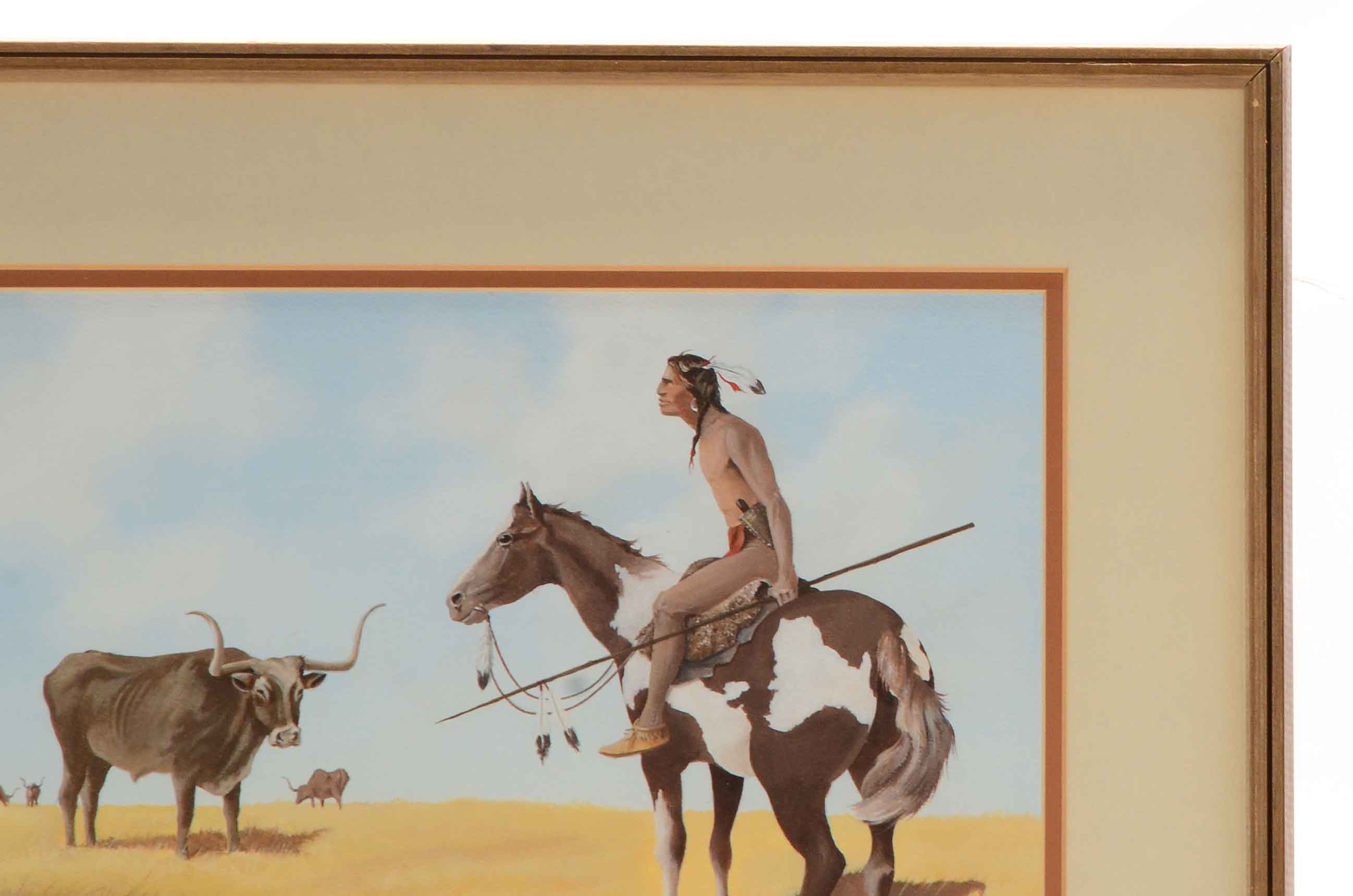 Murl Rush Signed Original Gouache and Watercolor Painting "White Man's Buffalo"