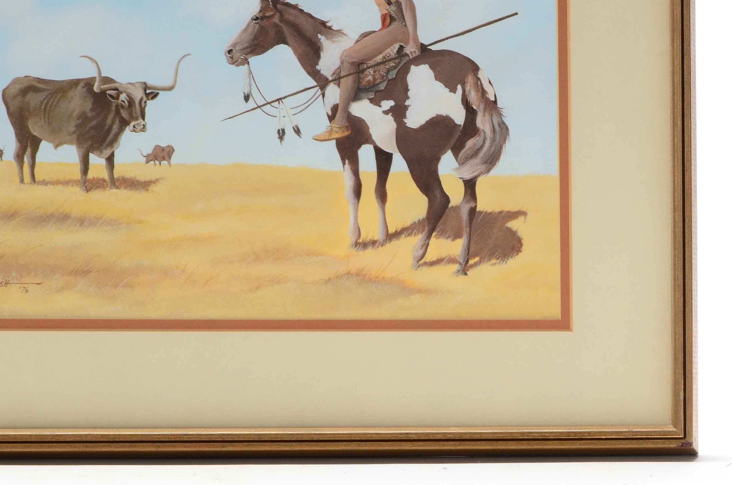 Murl Rush Signed Original Gouache and Watercolor Painting "White Man's Buffalo"