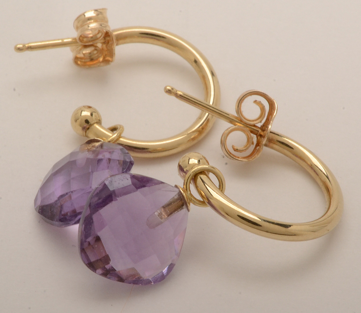 14K Yellow Gold Amethyst Earrings