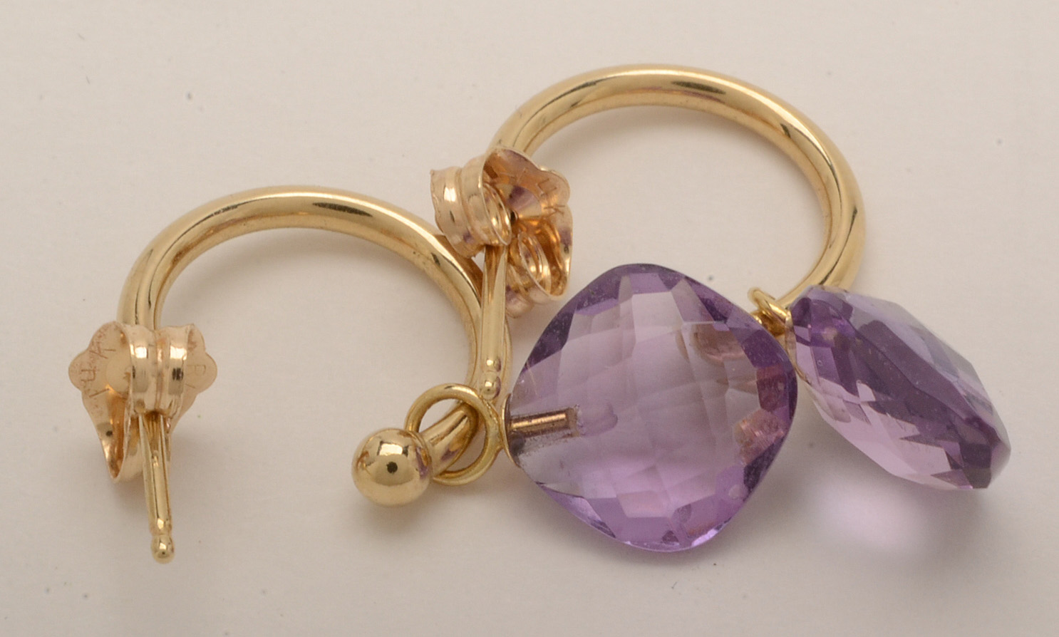 14K Yellow Gold Amethyst Earrings