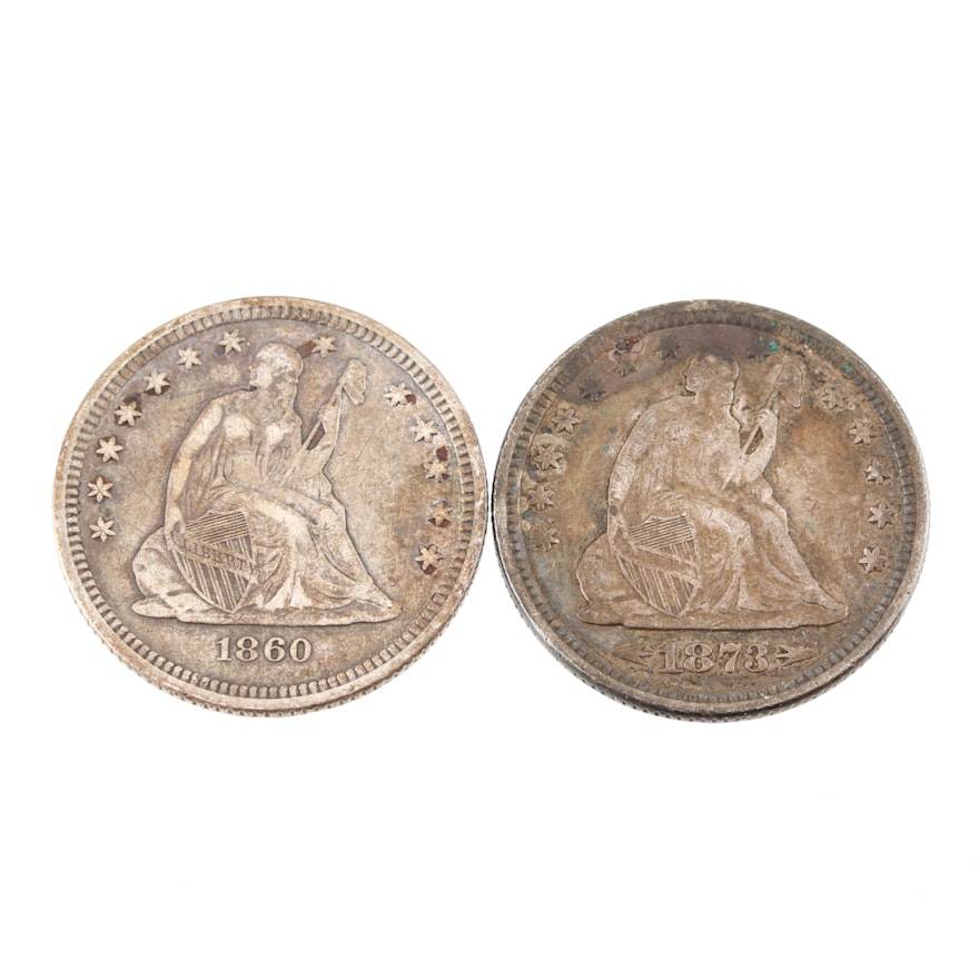 1860 O and 1873 Seated Liberty Silver Quarters