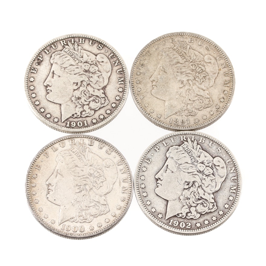 1891 O, 1901 O, 1902 and 1921 Morgan Silver Dollars