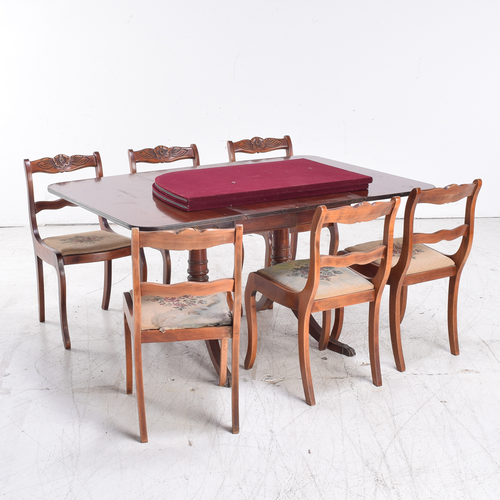 Duncan Phyfe Style Mahogany Dining Table and Six Chairs