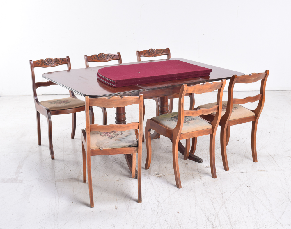 Duncan Phyfe Style Mahogany Dining Table and Six Chairs