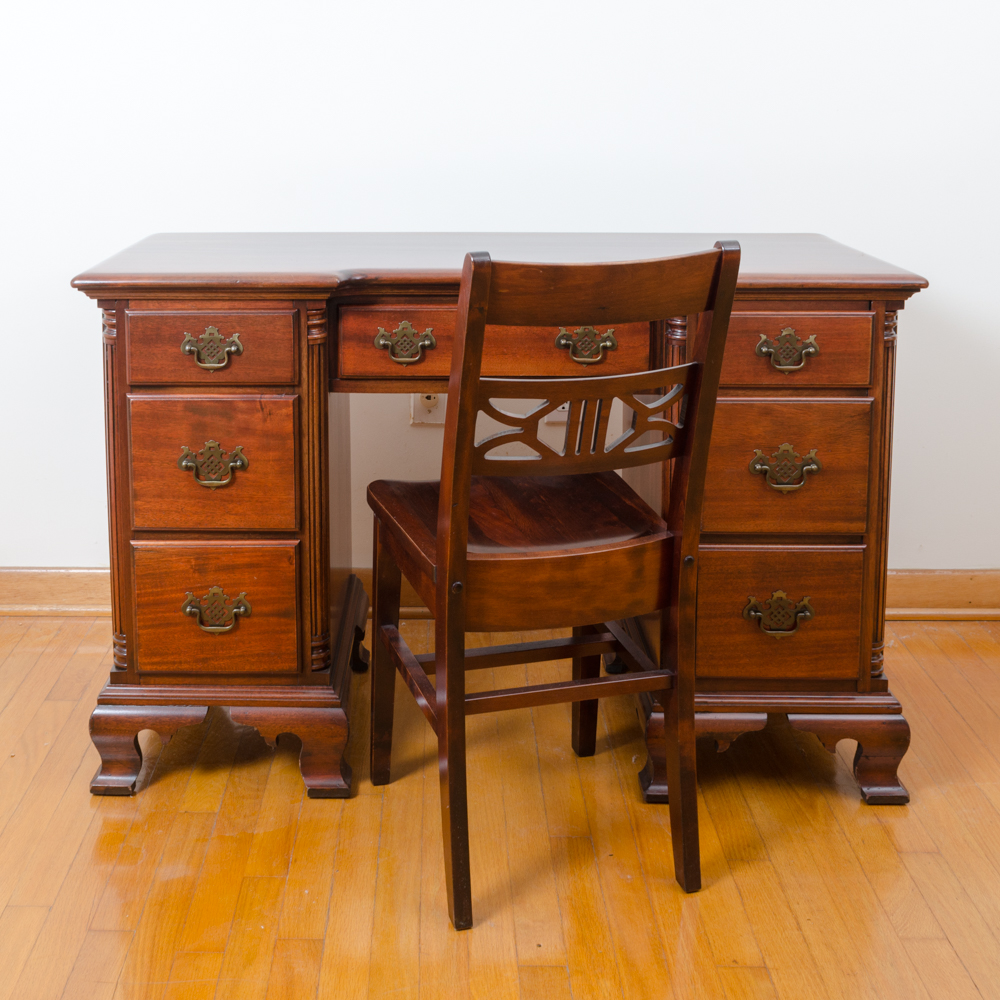 Chippendale Style Mahogany Desk and Chair