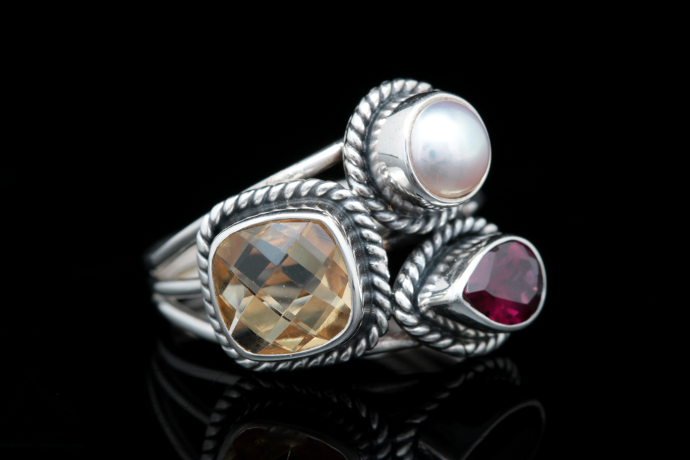 Sterling Silver, Citrine, Pearl and Pink Tourmaline Ring