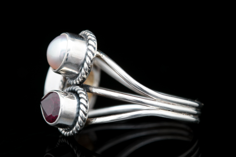 Sterling Silver, Citrine, Pearl and Pink Tourmaline Ring