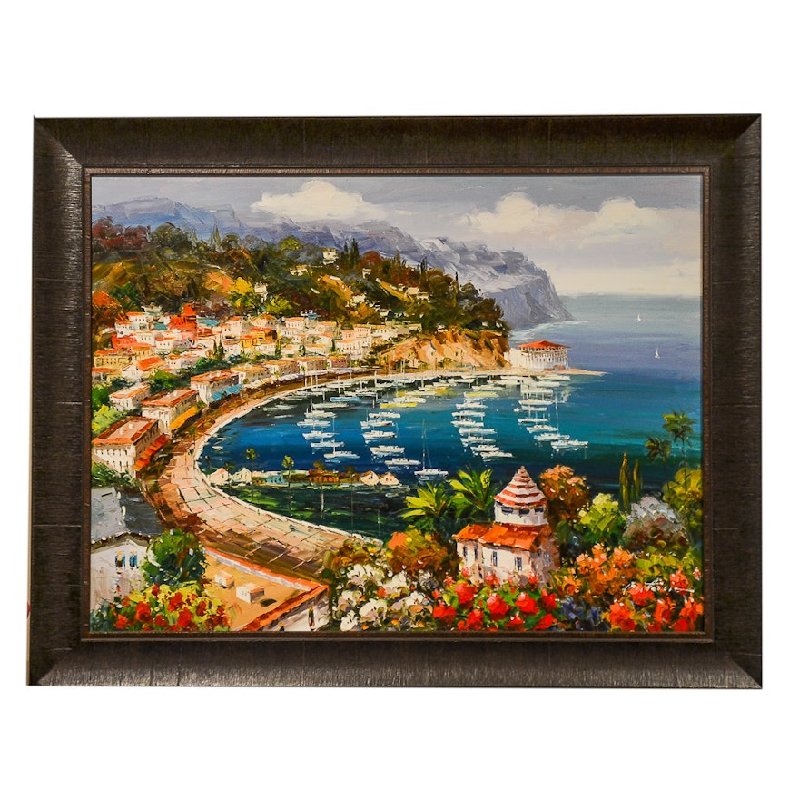 Oil Painting on Canvas of Seaside Villa