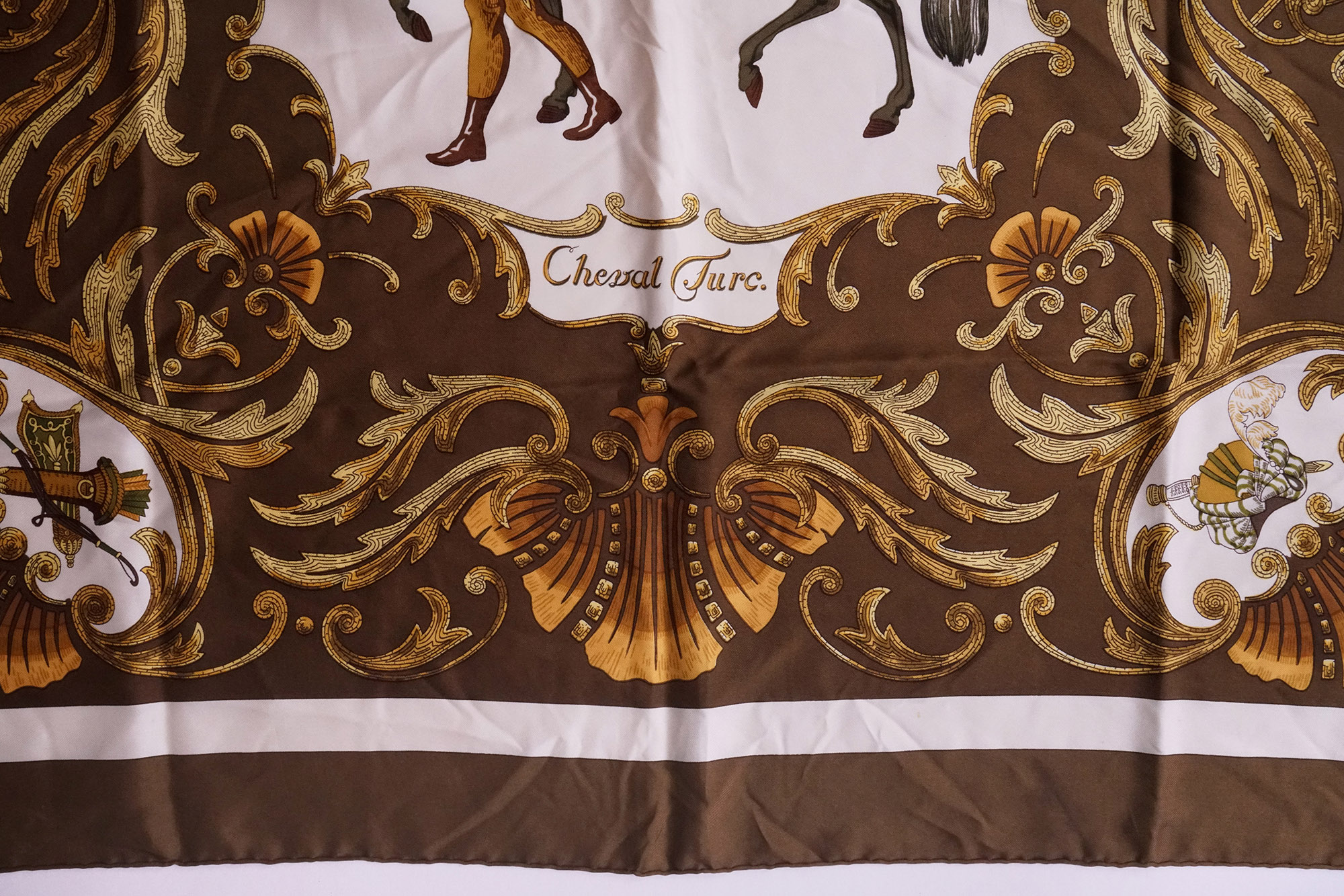 Hermes Cheval Turc Brown Silk Twill Scarf