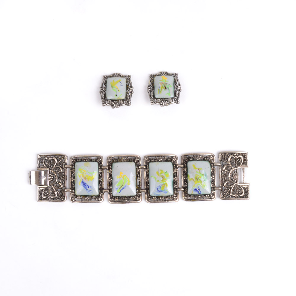 Cameo Bracelet and Matching Earrings