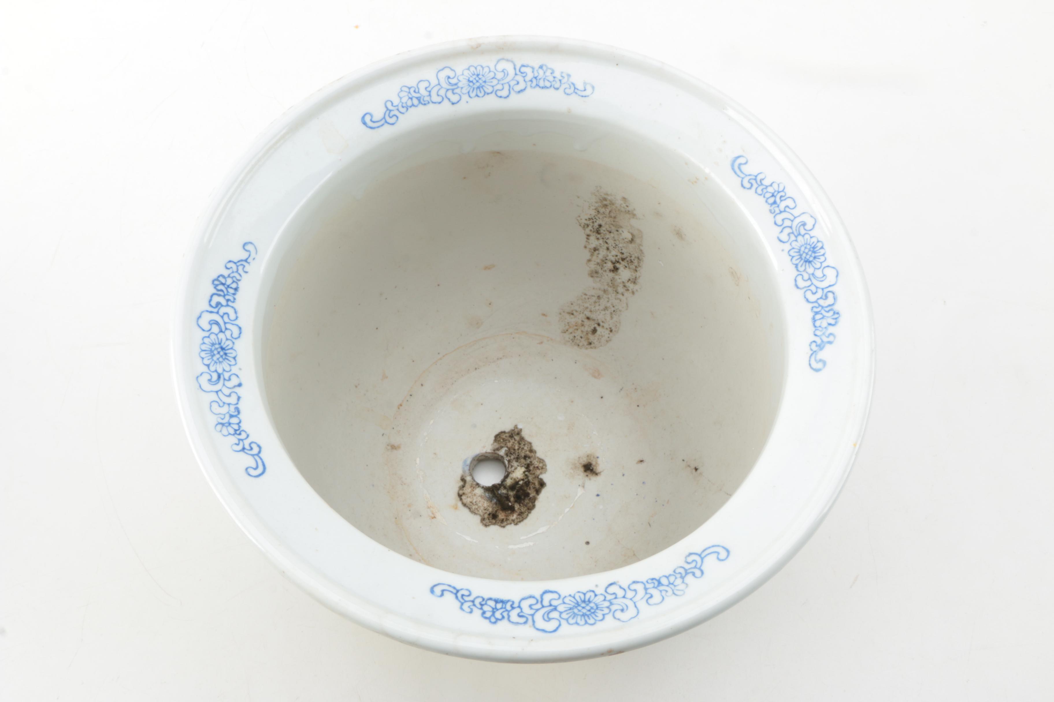 Yellow and Blue Floral Ceramic Vase and Planter