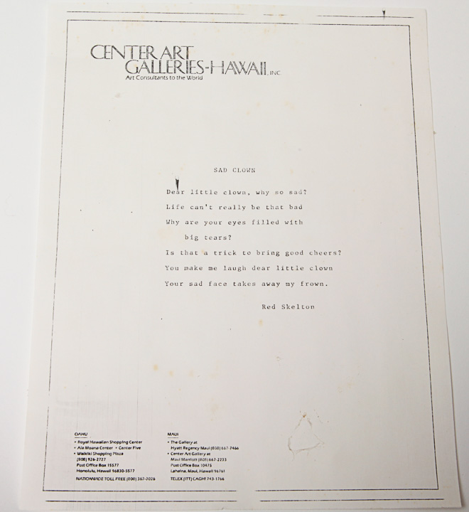 Sad Clown Photo Offset Lithograph after Richard "Red" Skelton