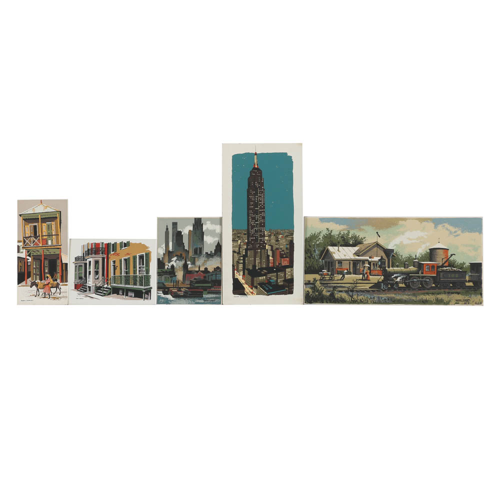Assortment of Mark Coomer Serigraph on Board of Architectural Landscapes