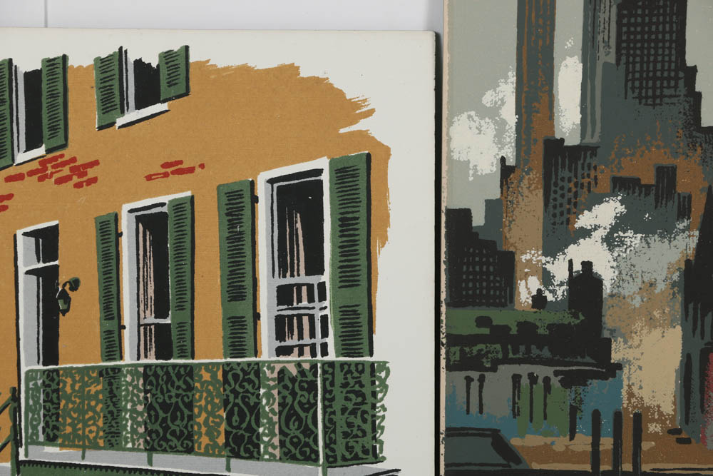 Assortment of Mark Coomer Serigraph on Board of Architectural Landscapes