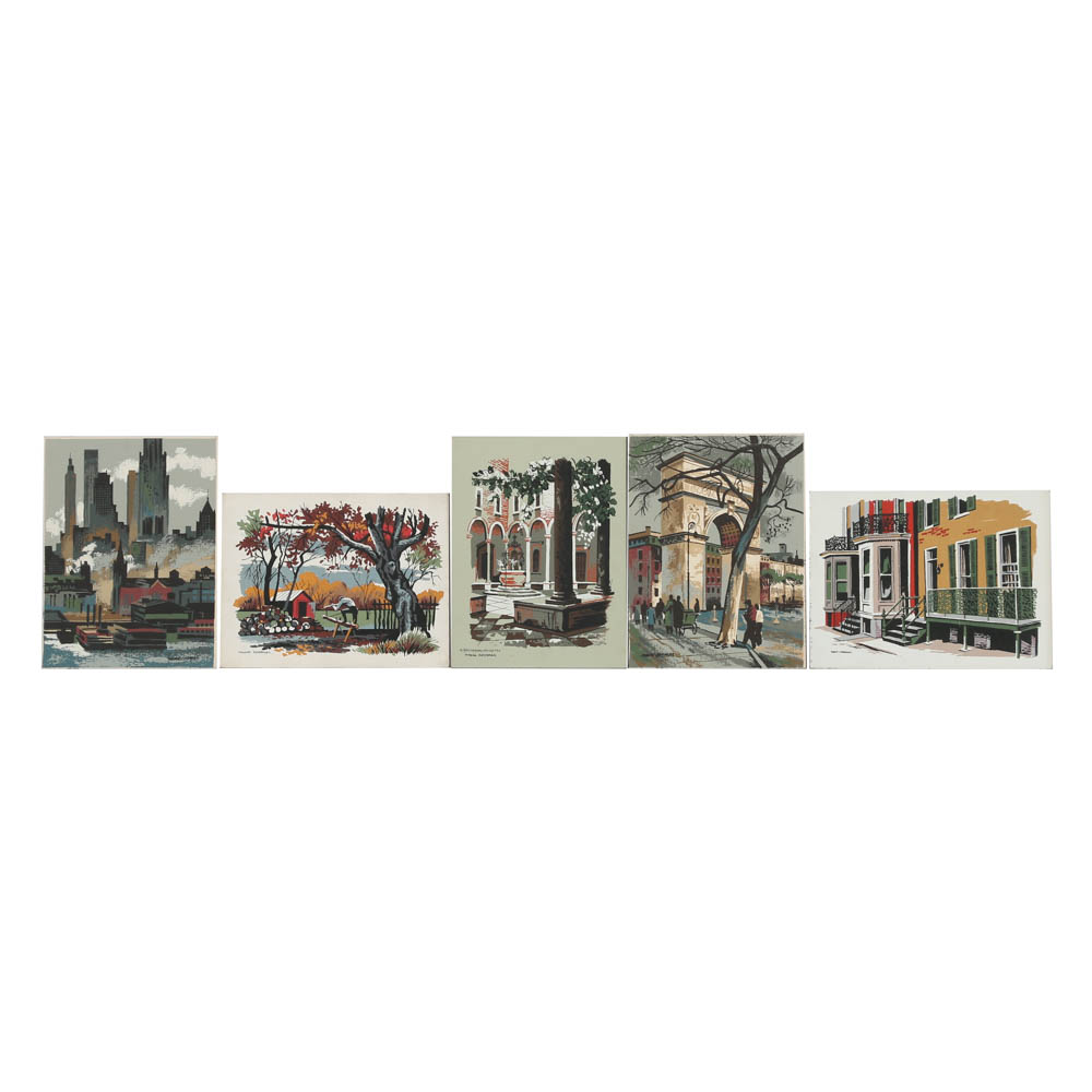 Assortment of Mark Coomer Serigraph on Board of Architectural Scenes