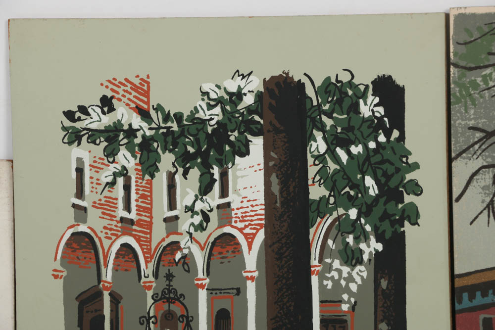 Assortment of Mark Coomer Serigraph on Board of Architectural Scenes