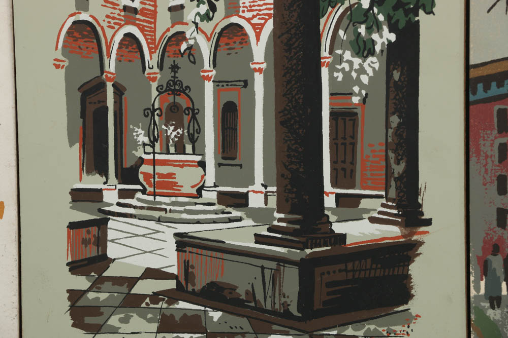 Assortment of Mark Coomer Serigraph on Board of Architectural Scenes
