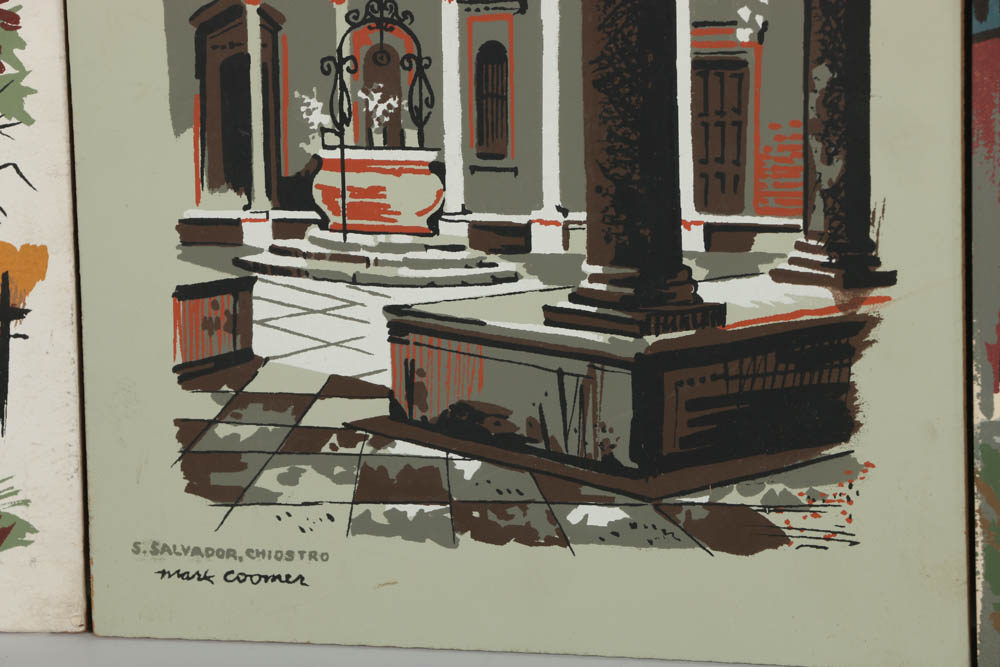 Assortment of Mark Coomer Serigraph on Board of Architectural Scenes