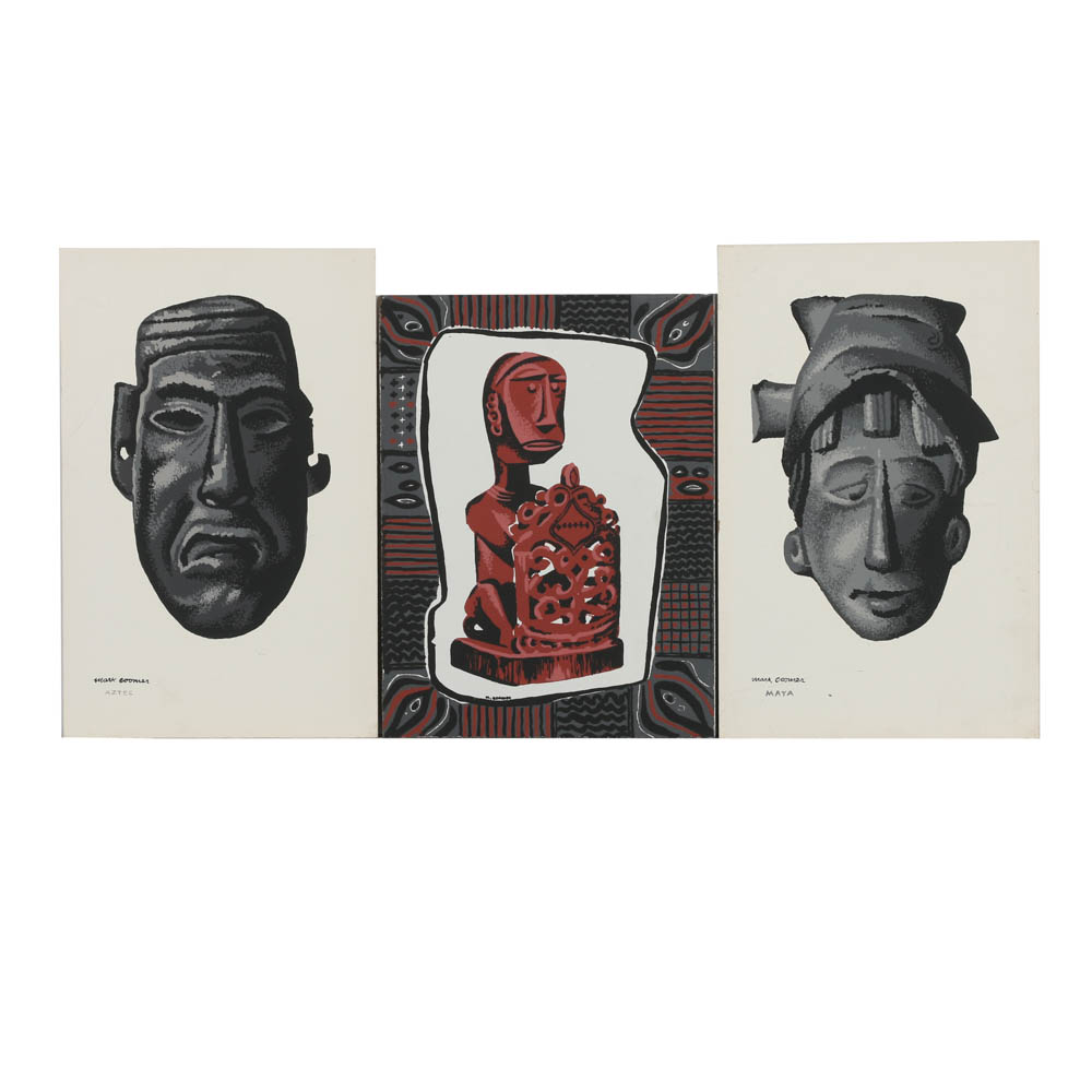 Collection of Mark Coomer Serigraphs on Boards of Non-Western Artifacts