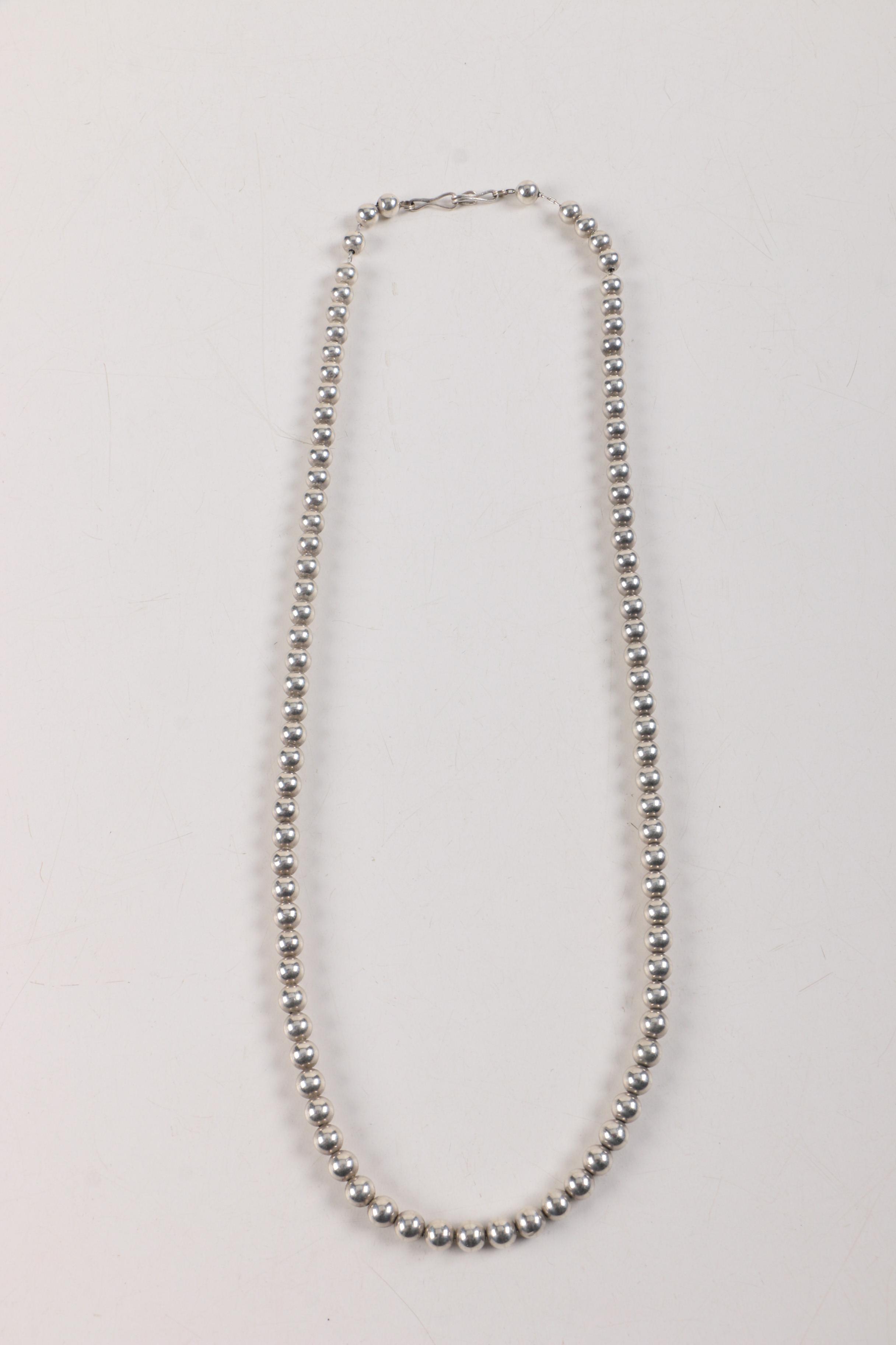 Sterling Silver Beaded Necklace and Brooch