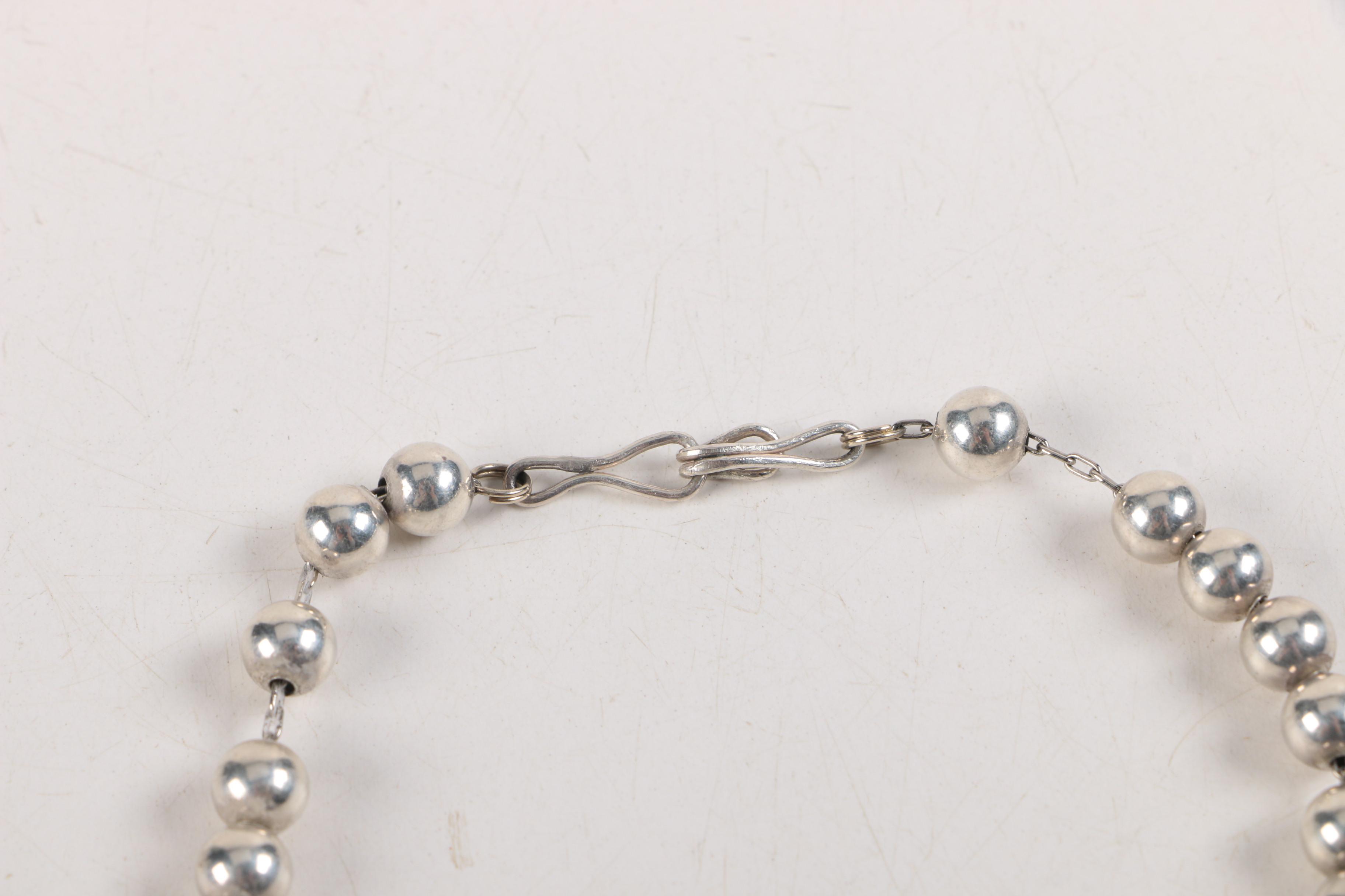 Sterling Silver Beaded Necklace and Brooch